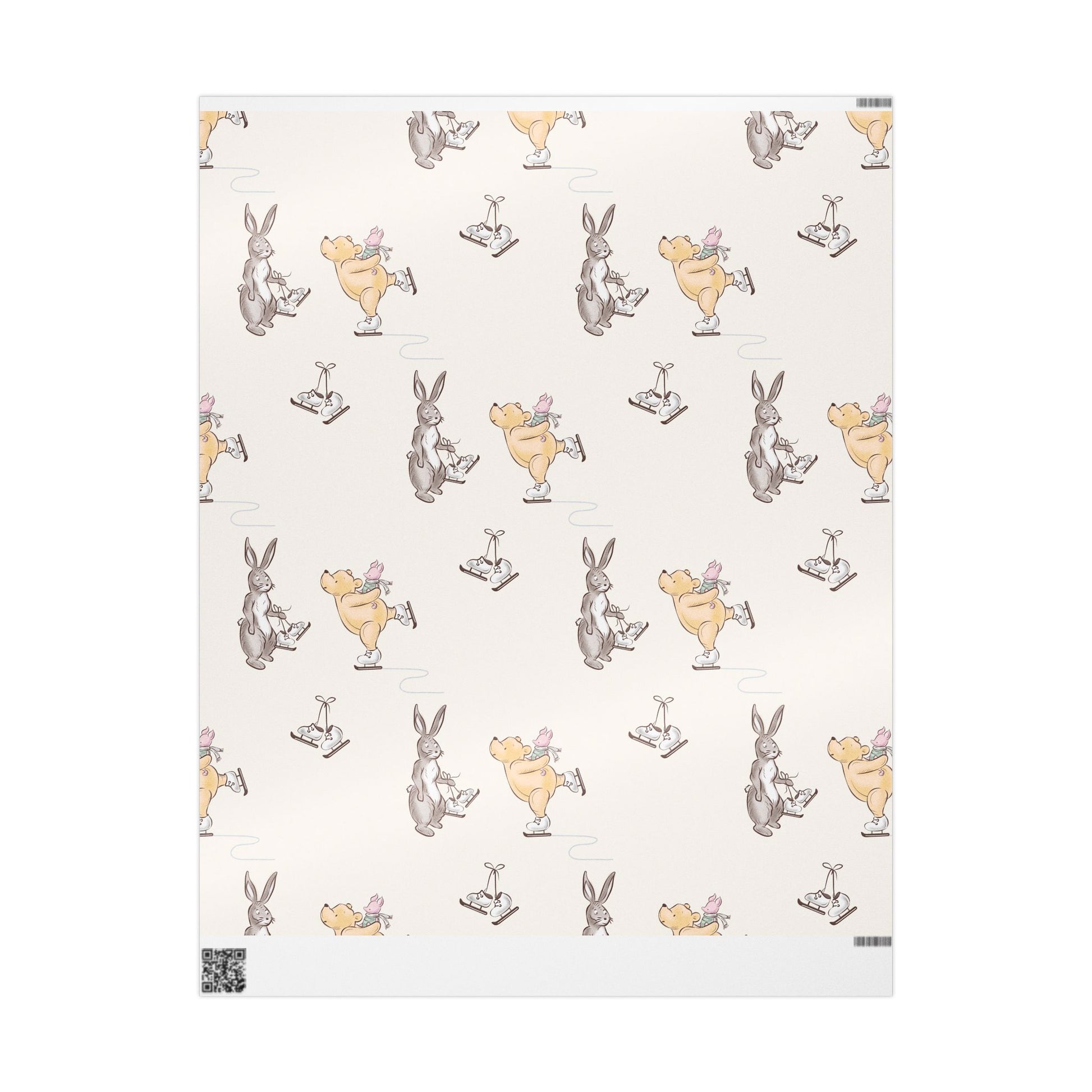 Gift Wrap - Cream Classic Winnie the Pooh with Piglet and Kanga Ice Skating