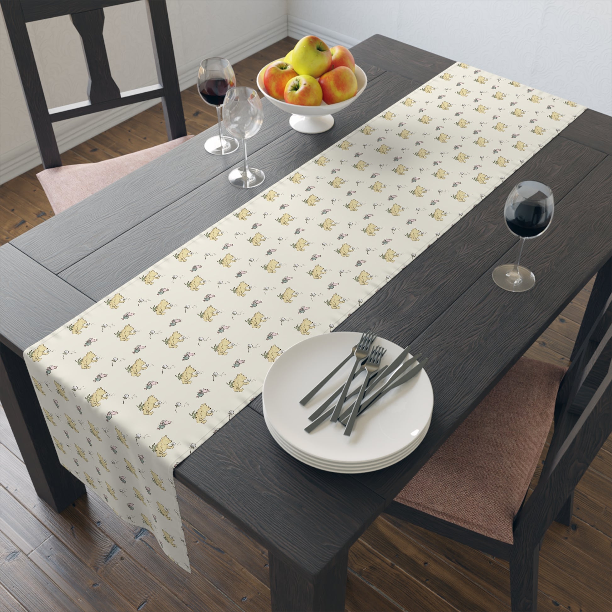 Table Runner, Classic Winnie the Pooh and Piglet blowing Dandelions cream, Home Decor, Kitchen Linens, Dining Room, Gift, Housewarming