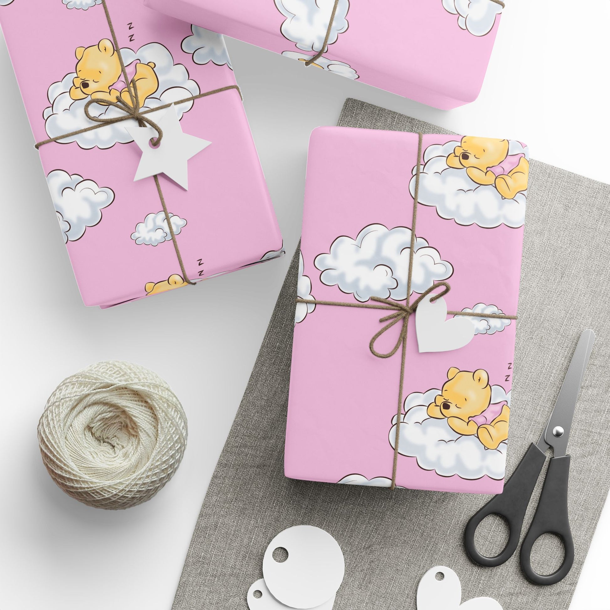 Gift Wrap - Pink Baby Classic Pooh Cloud Theme