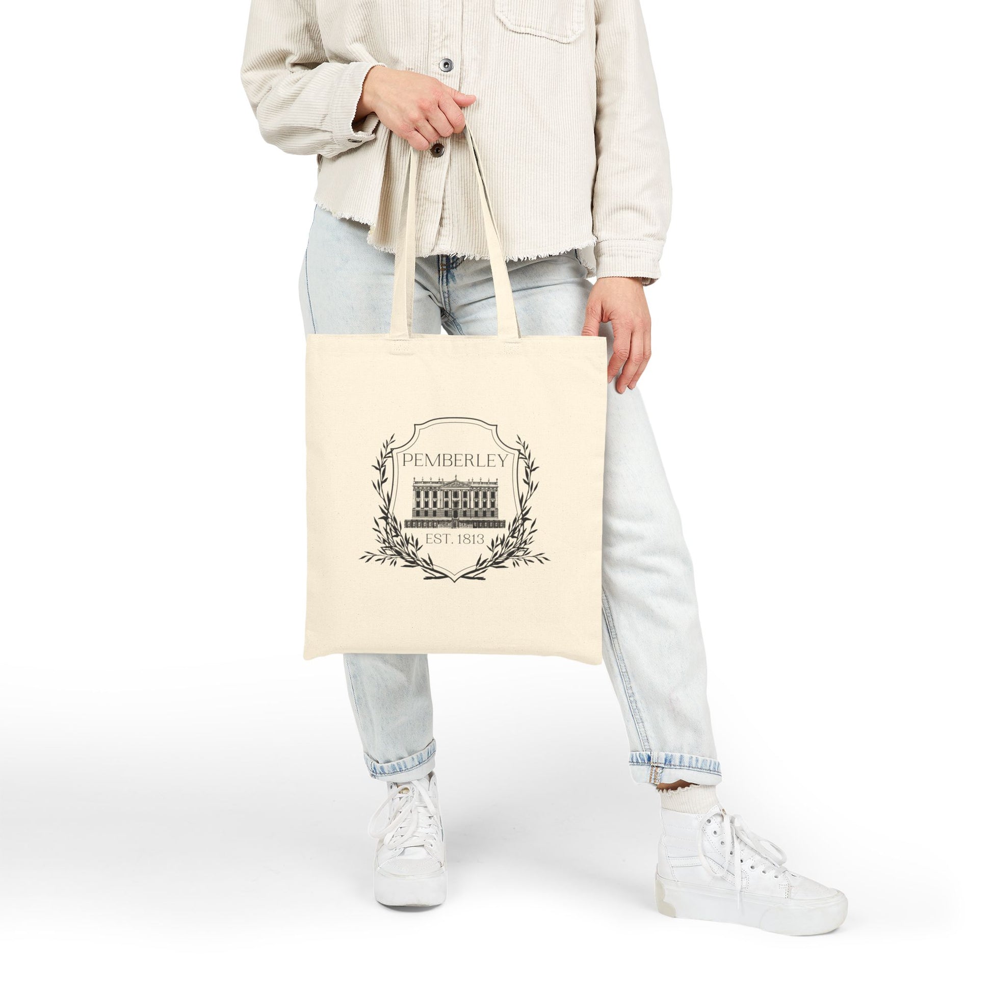 Tote Bag, Pride and Prejudice Pemberley Cotton Canvas Tote Bag, Jane Austen Book Lover Gift, Literary Fan, Regency Era Fashion Accessory, color options
