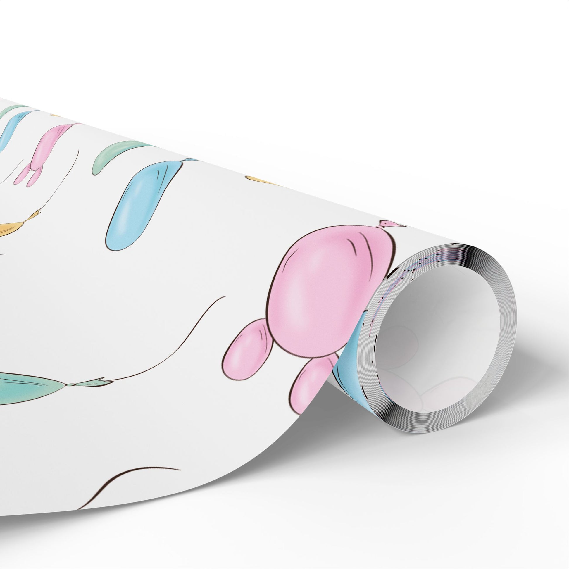 Gift Wrap -  Classic Pooh Pink Ears Blue Green Balloons