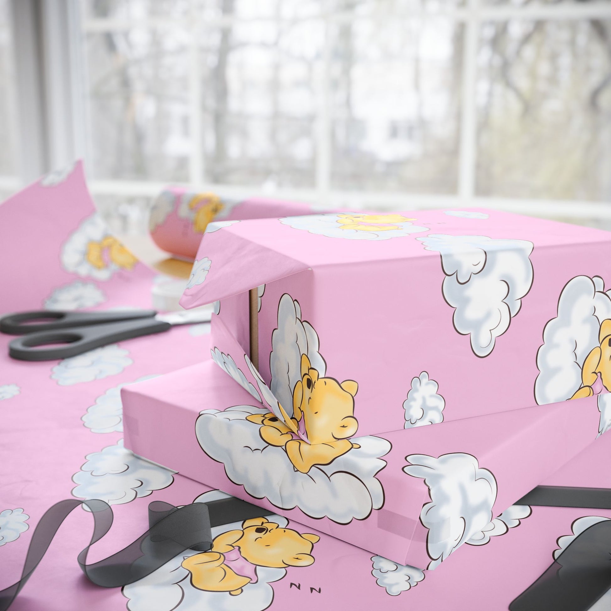 Gift Wrap - Pink Baby Classic Pooh Cloud Theme