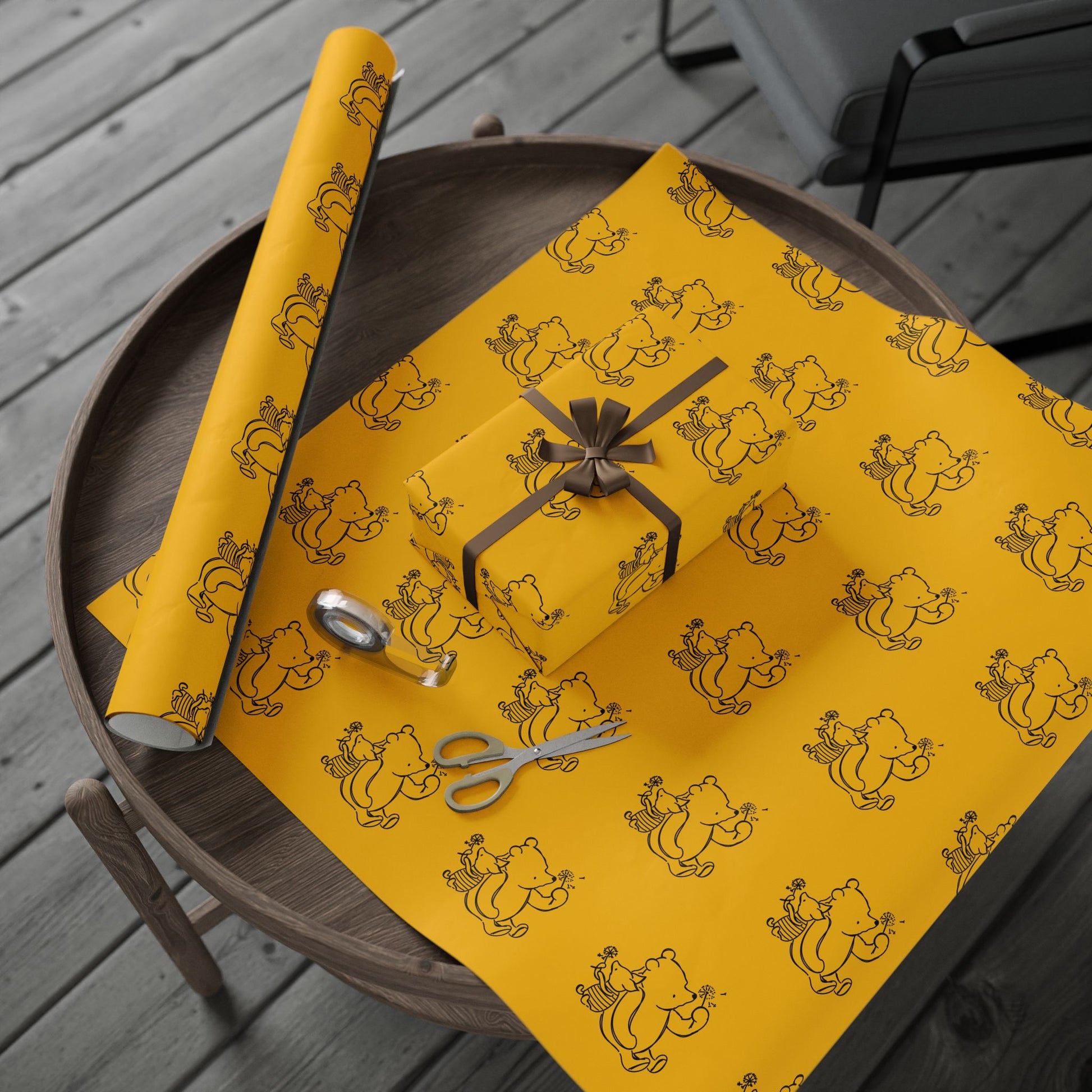 Gift Wrap - Yellow Classic Winnie the Pooh and Piglet Blowing Dandelions