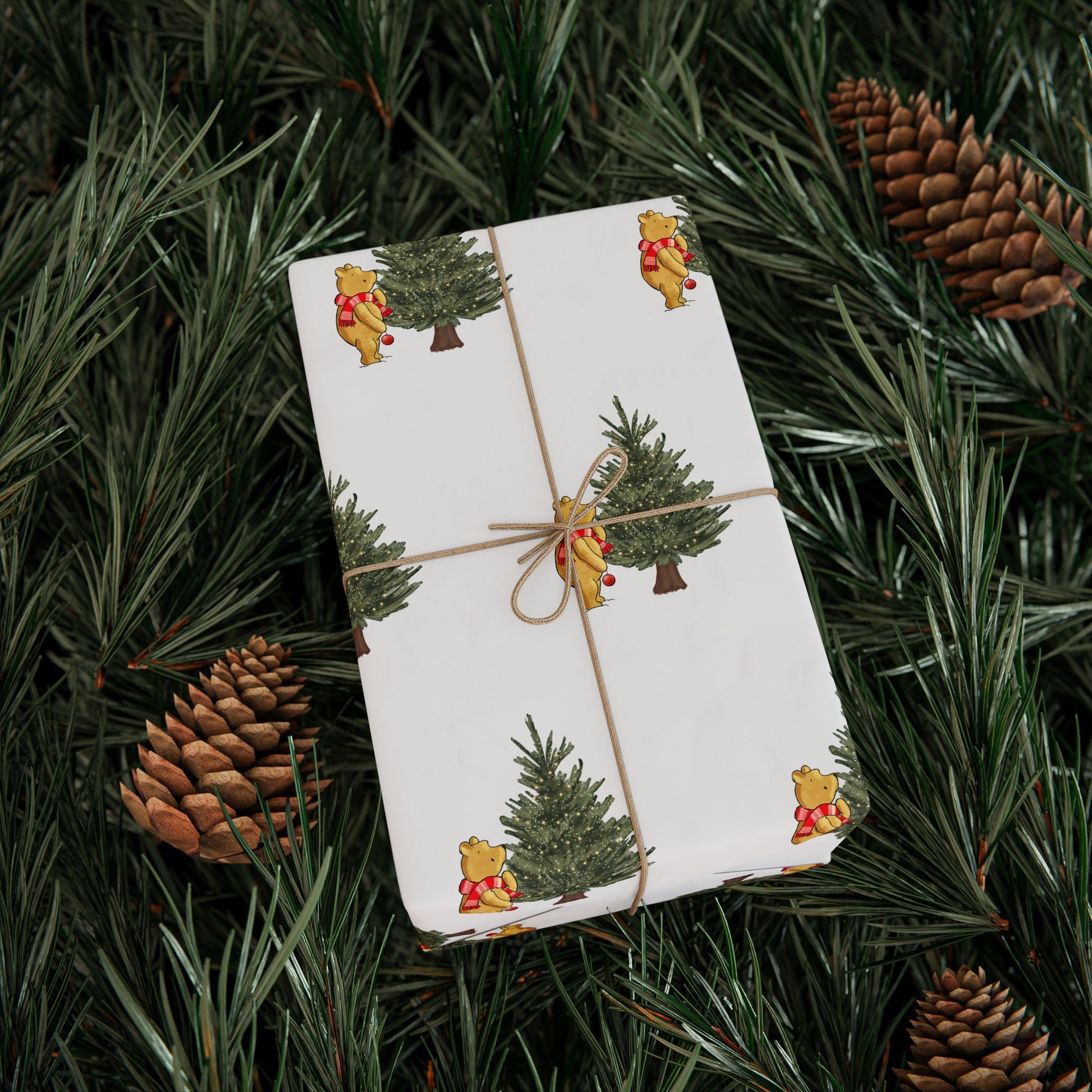 Gift Wrap - Classic Winnie the Pooh White Wrapping Paper with Tree with Lights