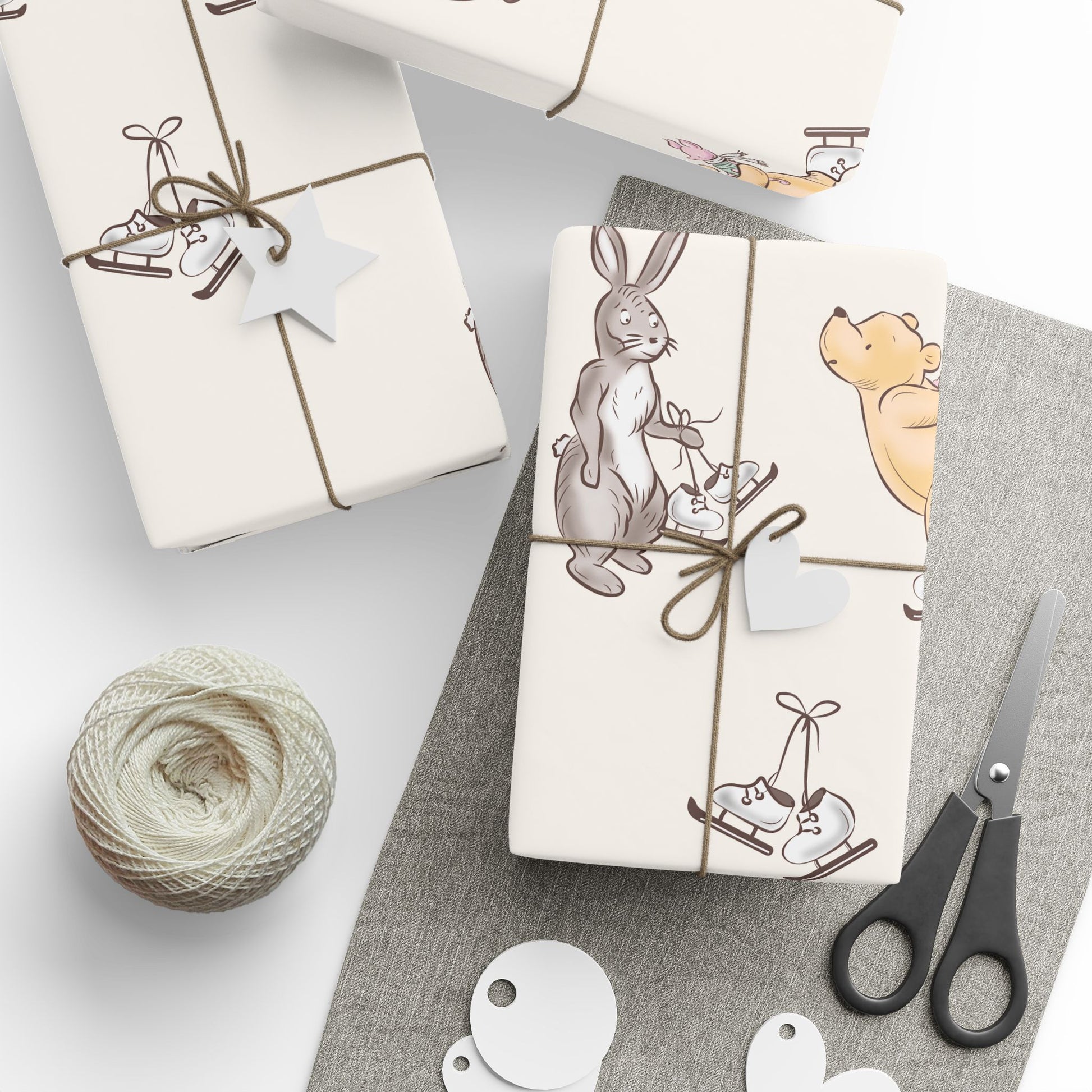 Gift Wrap - Cream Classic Winnie the Pooh with Piglet and Kanga Ice Skating