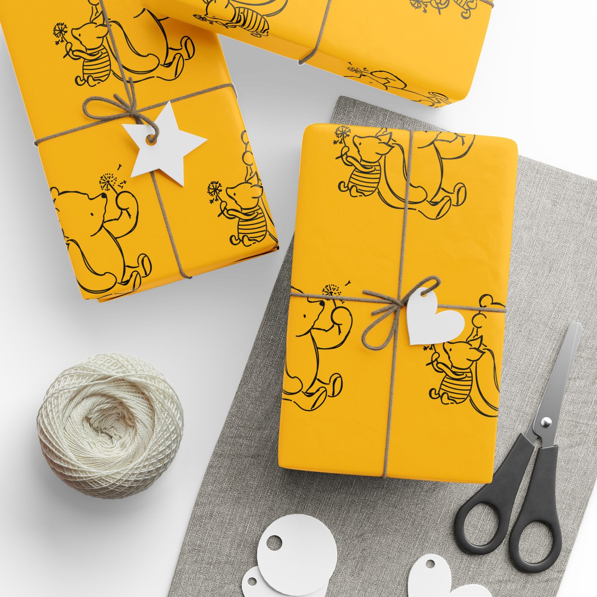 Gift Wrap - Yellow Classic Winnie the Pooh and Piglet Blowing Dandelions