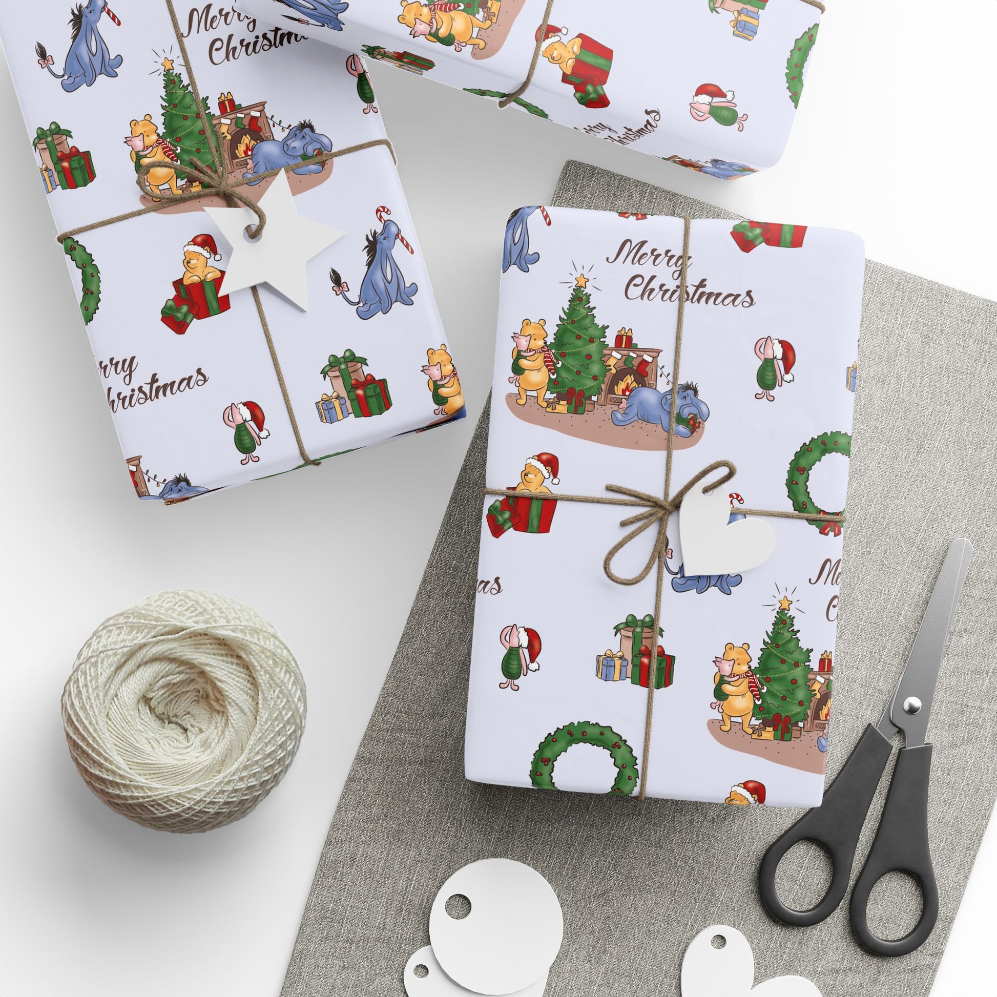 Gift Wrap - Classic Winnie the Pooh Merry Christmas with Pooh, Piglet, Eeyore, and Tigger