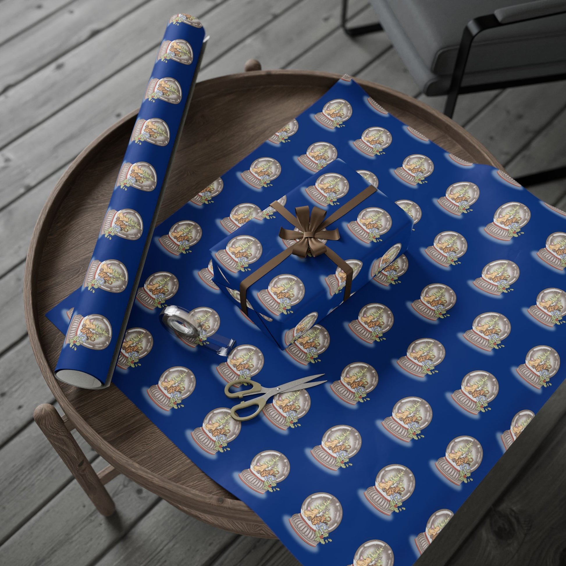 Gift Wrap - Classic Winnie the Pooh Deep Blue Wrapping Paper, Pooh and Friends in a Snow Globe