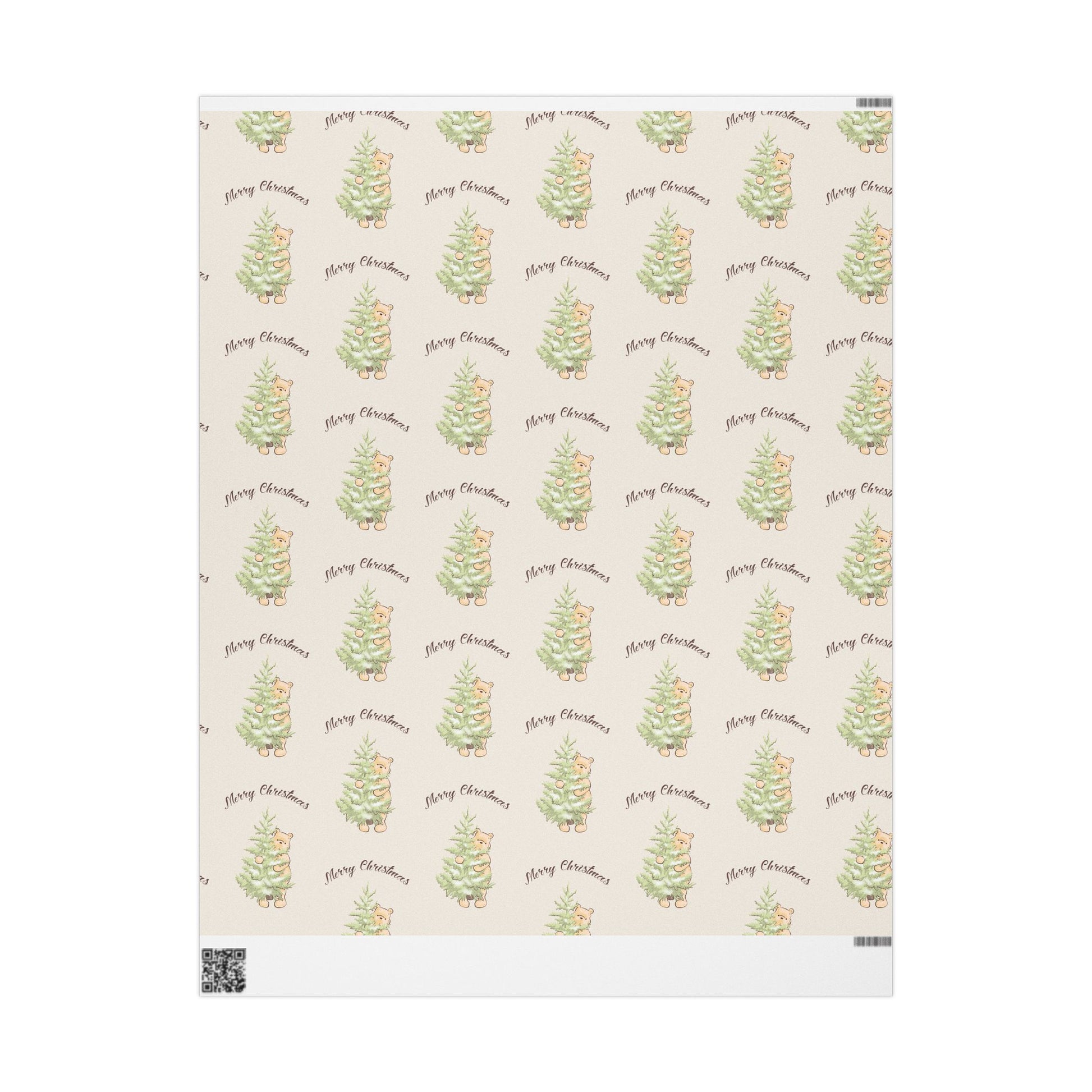 Gift Wrap - Cream Classic Winnie the Pooh Merry Christmas Wrapping Papers, Pooh holding a Snow Covered Tree