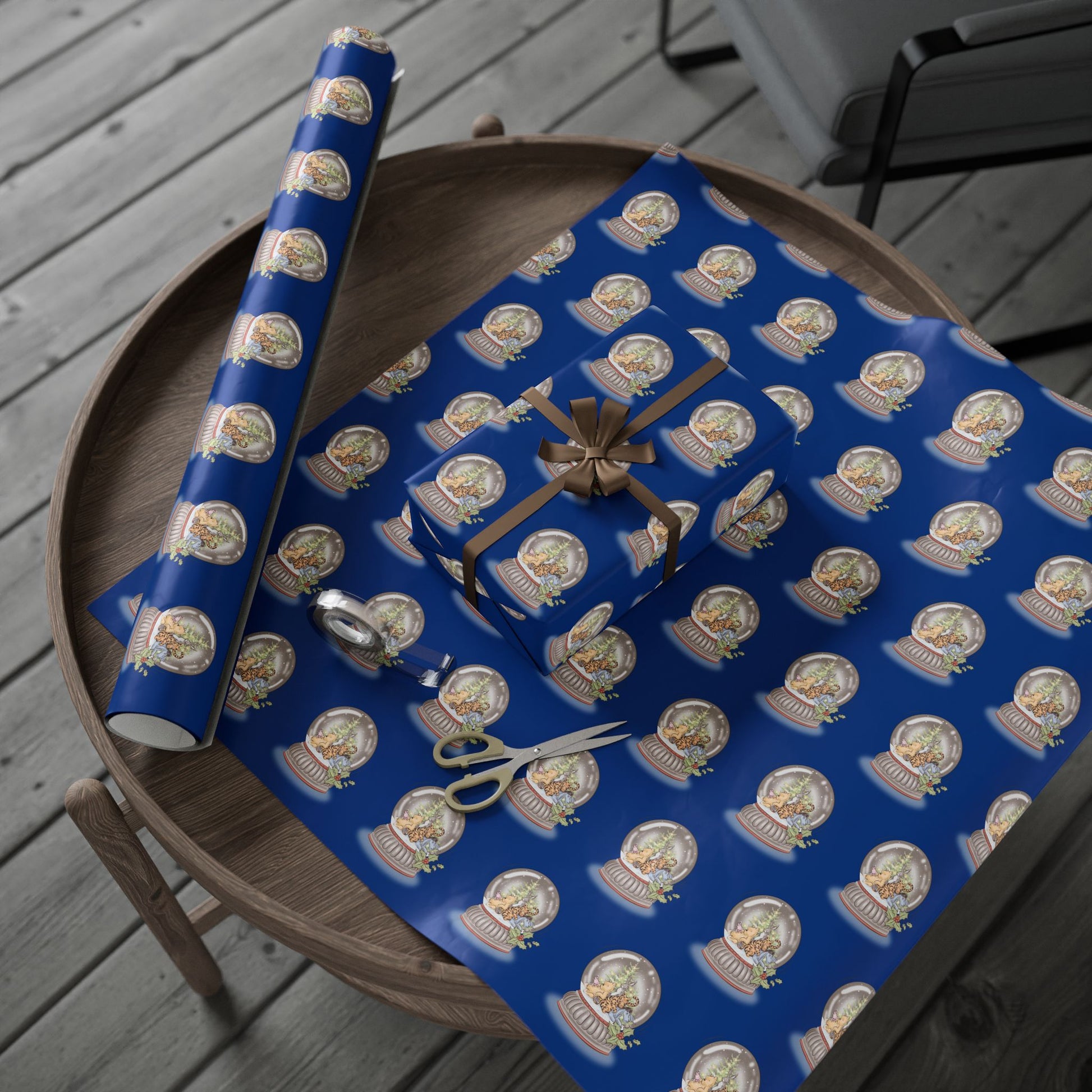 Gift Wrap - Classic Winnie the Pooh Deep Blue Wrapping Paper, Pooh and Friends in a Snow Globe