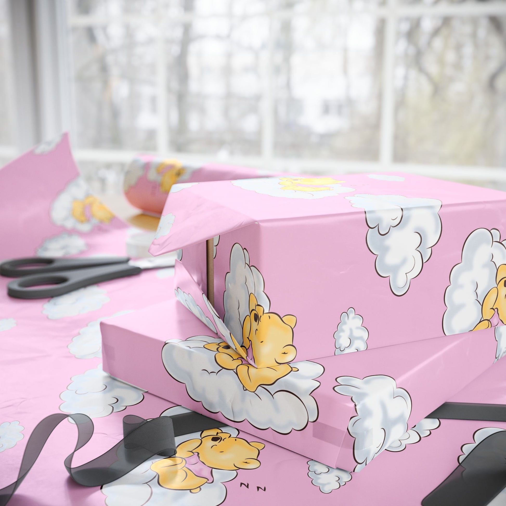 Gift Wrap - Pink Baby Classic Pooh Cloud Theme