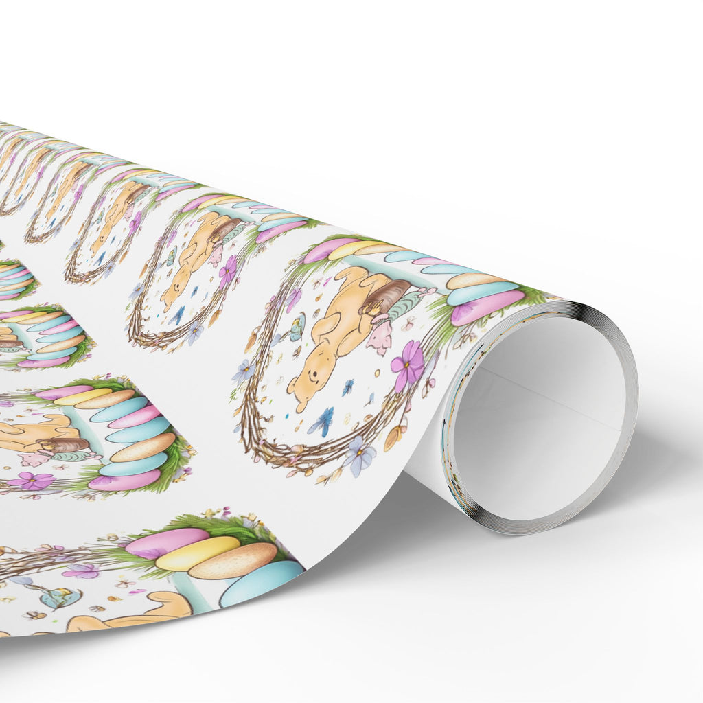 Gift Wrap, Classic Winnie the Pooh Wrapping Papers for Easter, White Pooh and Piglet Design, Holiday Present Packaging, Party, Festive
