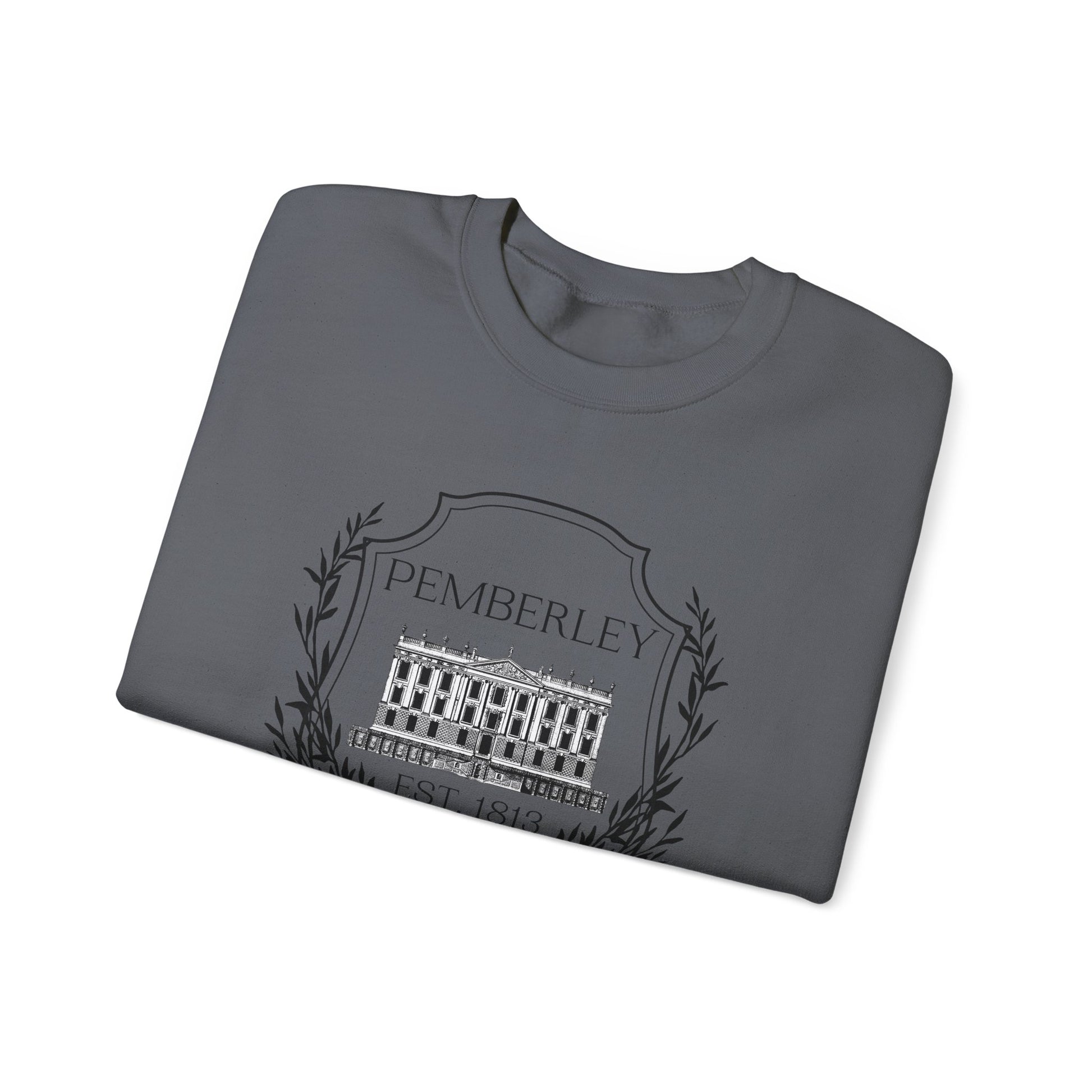Sweatshirt, Pemberley Dark Crest Sweatshirt, Pride and Prejudice Gift, Unisex Crewneck Jumper, Mr. Darcy's Estate, Regency Literature Top, Book Lover