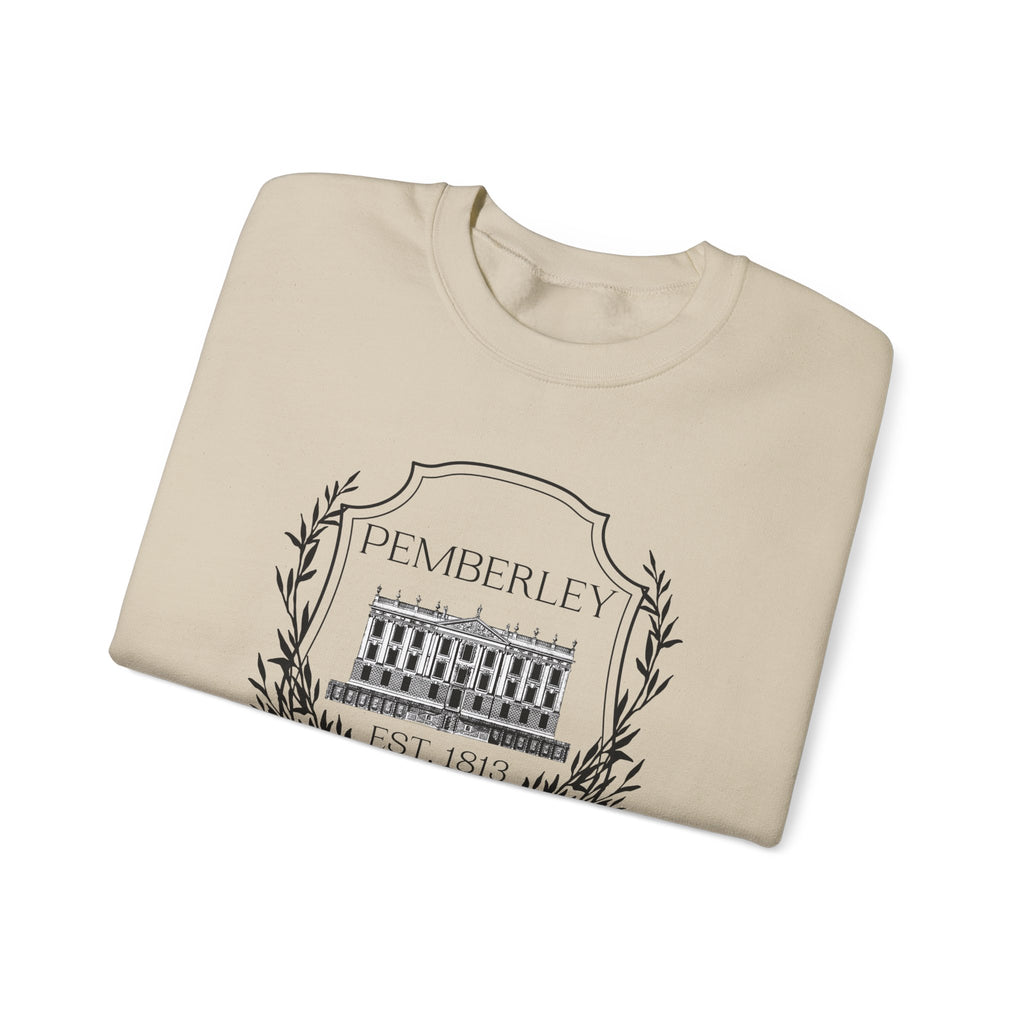 Sweatshirt, Pemberley Dark Crest Sweatshirt, Pride and Prejudice Gift, Unisex Crewneck Jumper, Mr. Darcy's Estate, Regency Literature Top, Book Lover
