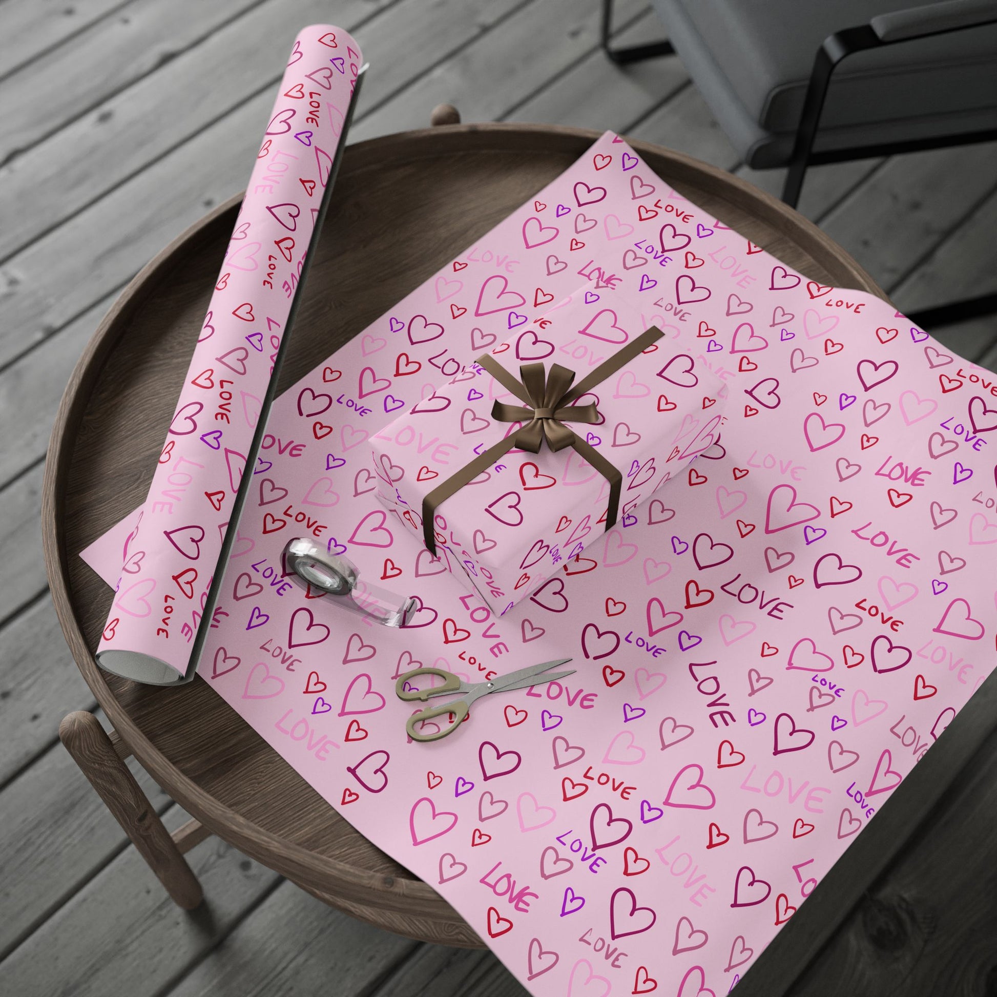Gift Wrap, Heartfelt Love Wrapping Paper - Pink, Purple, Red Hearts - Valentine's Day Gift Wrap, Anniversary Present, Birthday Party Decor