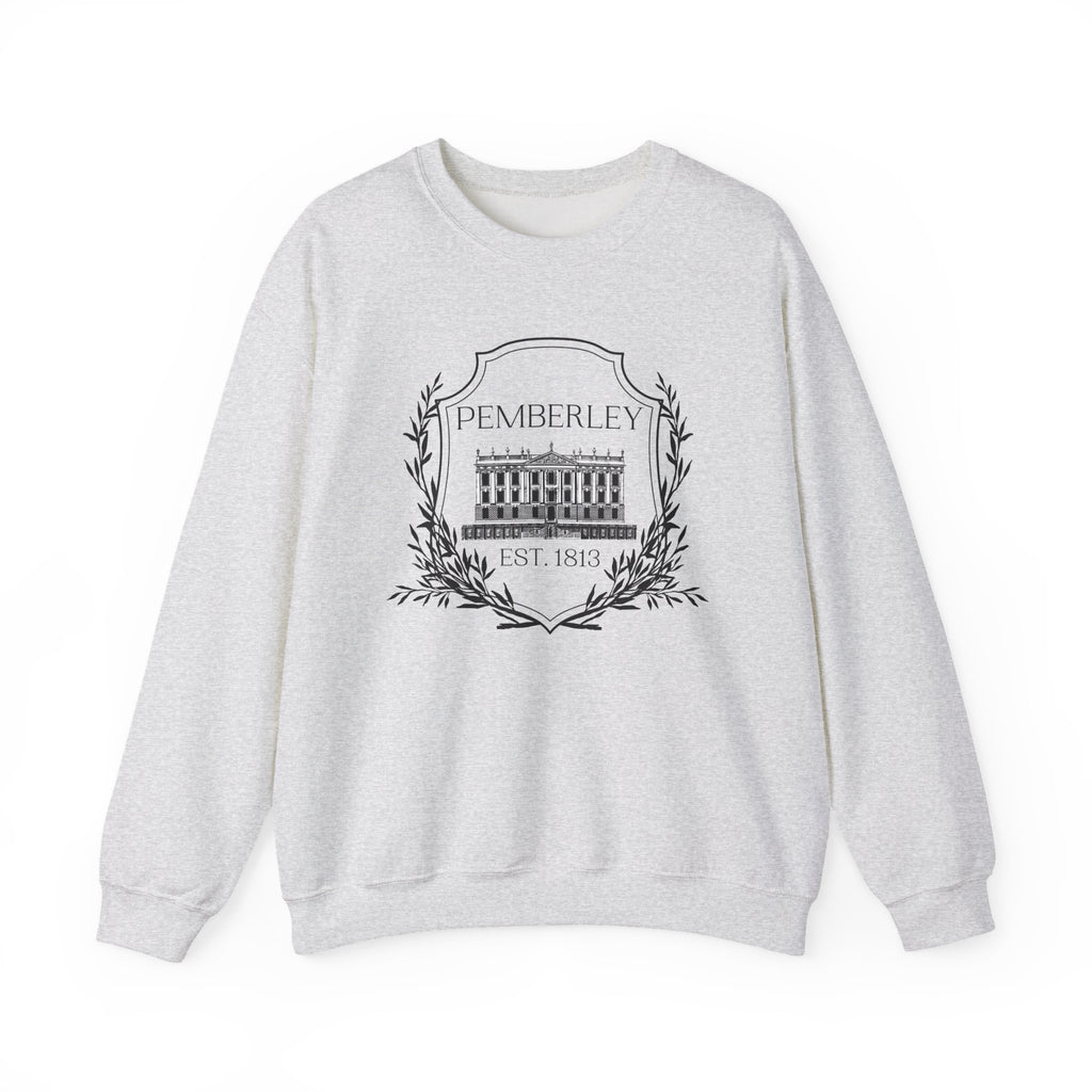 Sweatshirt, Pemberley Dark Crest Sweatshirt, Pride and Prejudice Gift, Unisex Crewneck Jumper, Mr. Darcy's Estate, Regency Literature Top, Book Lover