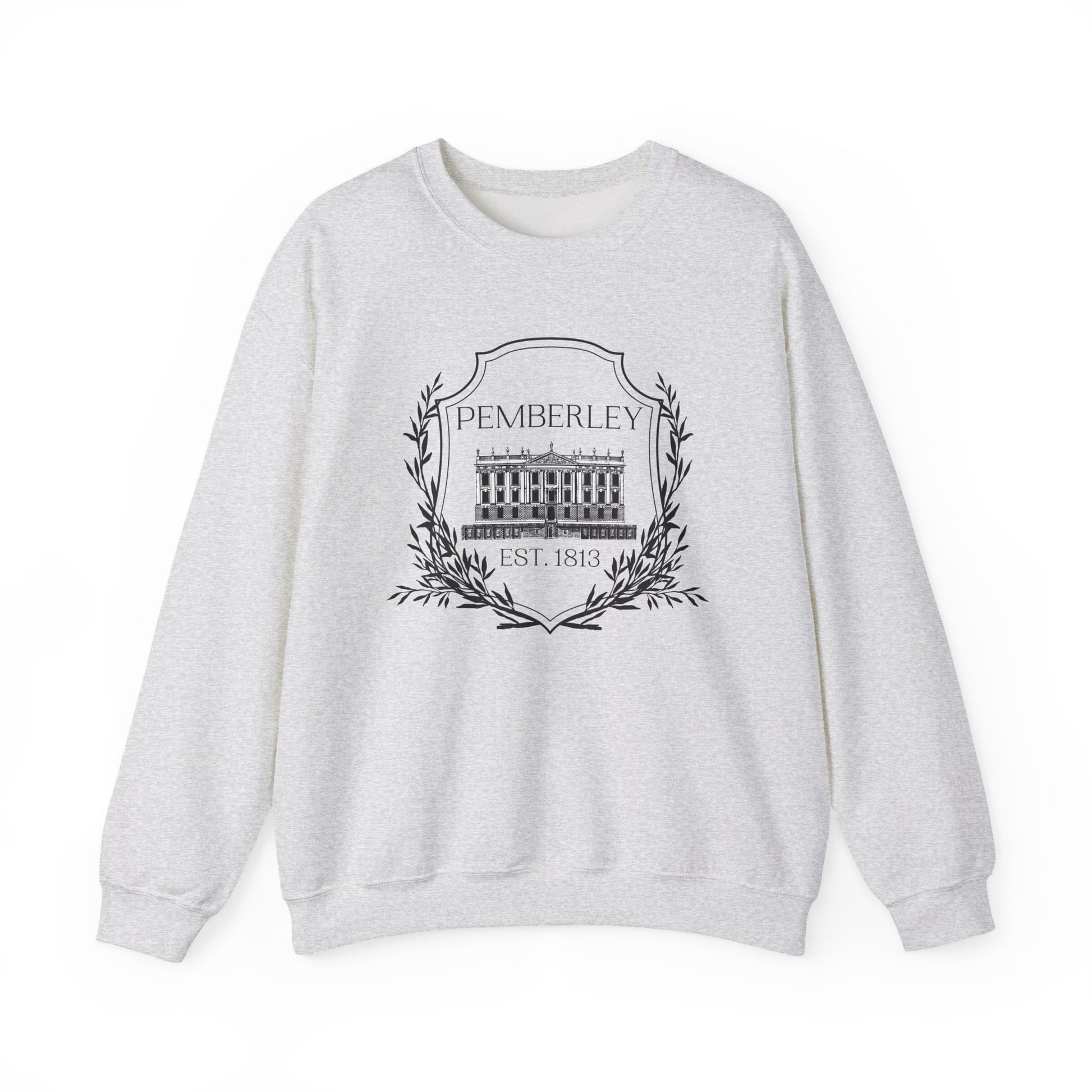 Sweatshirt, Pemberley Dark Crest Sweatshirt, Pride and Prejudice Gift, Unisex Crewneck Jumper, Mr. Darcy's Estate, Regency Literature Top, Book Lover