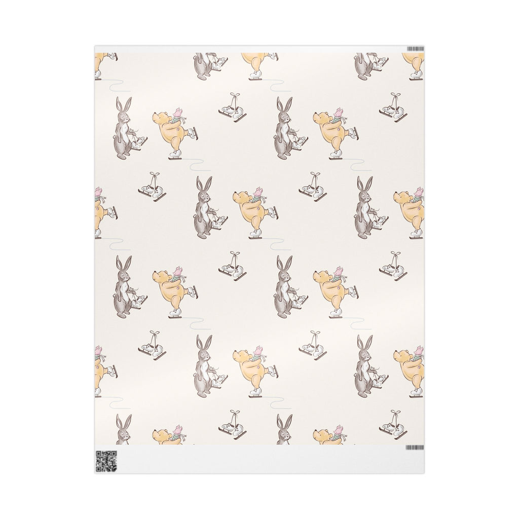 Gift Wrap - Cream Classic Winnie the Pooh with Piglet and Kanga Ice Skating