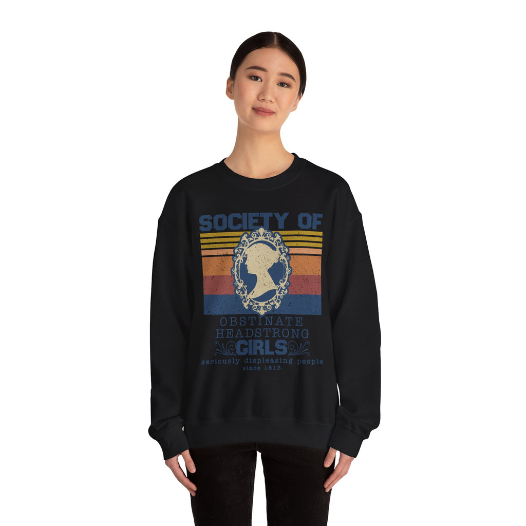 Sweatshirt, Jane Austen Silhouette, Obstinate and Head Strong Girls Crewneck, Gildan 18000, Literary Gift, Author Fan Apparel
