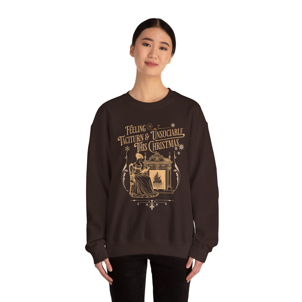 Sweatshirt, Jane Austen Taciturn & Unsociable Christmas Sweatshirt, Light Academia Book Lover Gift, Pride and Prejudice Quote, Holiday Reading Apparel, Introvert