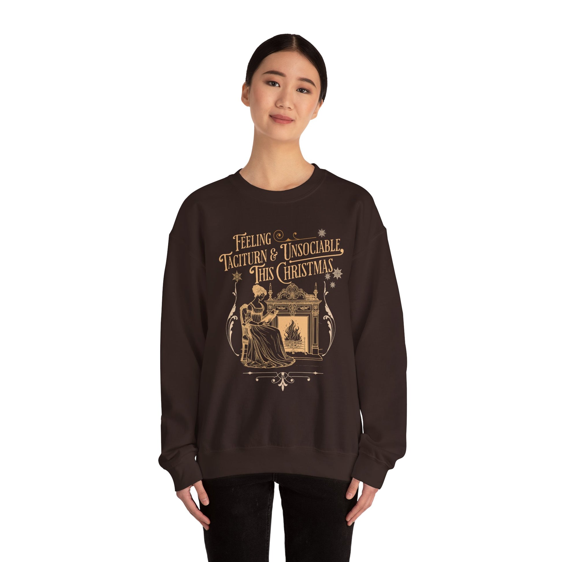 Sweatshirt, Jane Austen Taciturn & Unsociable Christmas Sweatshirt, Light Academia Book Lover Gift, Pride and Prejudice Quote, Holiday Reading Apparel, Introvert