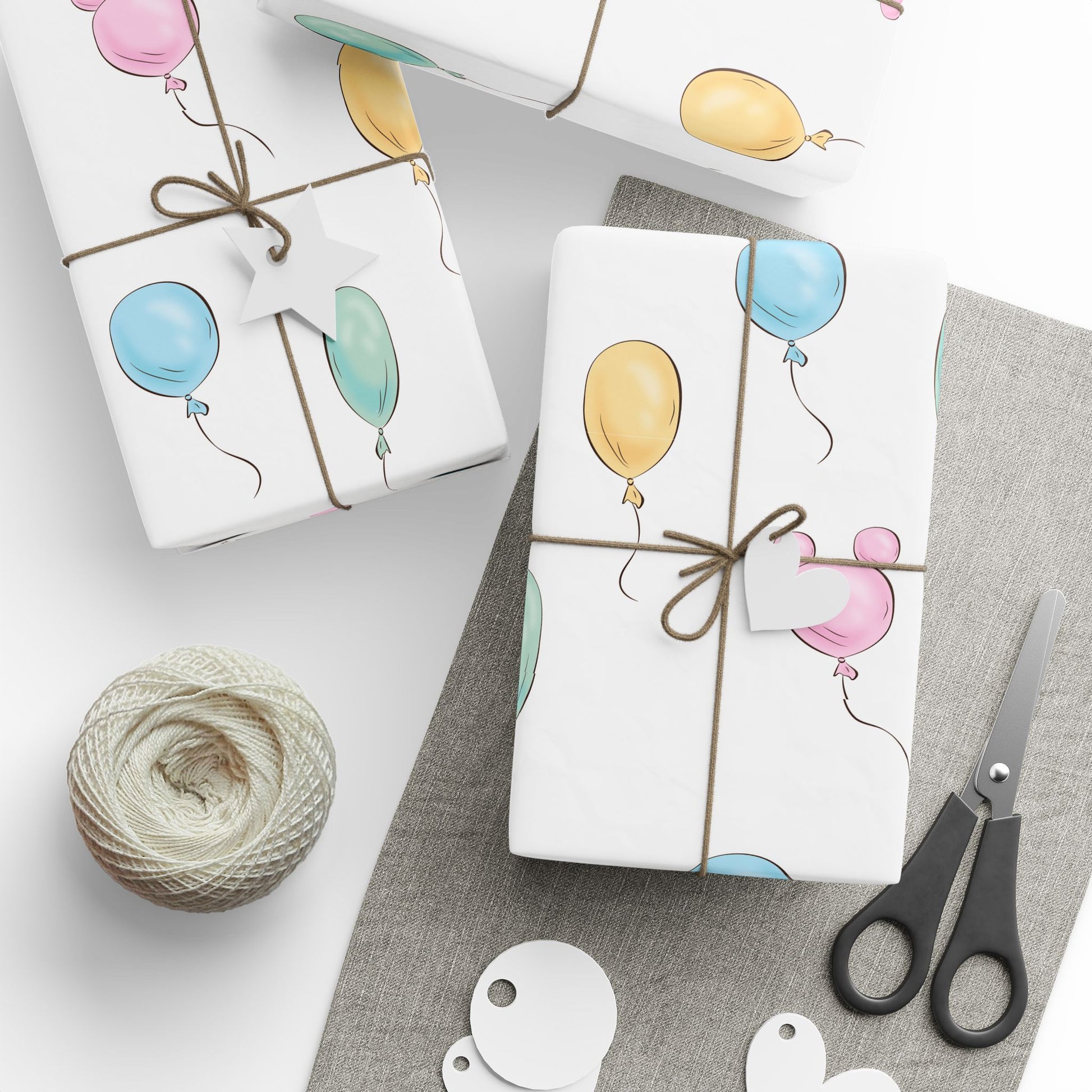 Gift Wrap -  Classic Pooh Pink Ears Blue Green Balloons