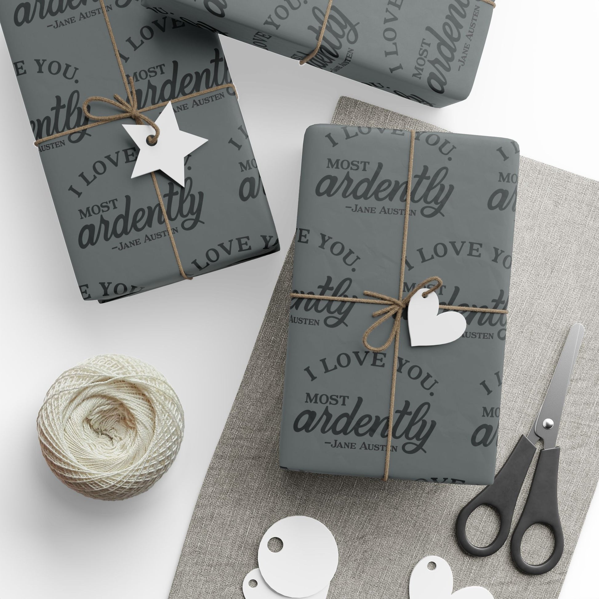 Gift Wrap - Grey Jane Austen Quote; Pride and Prejudice, Mr Darcy, I Love You Most Ardently