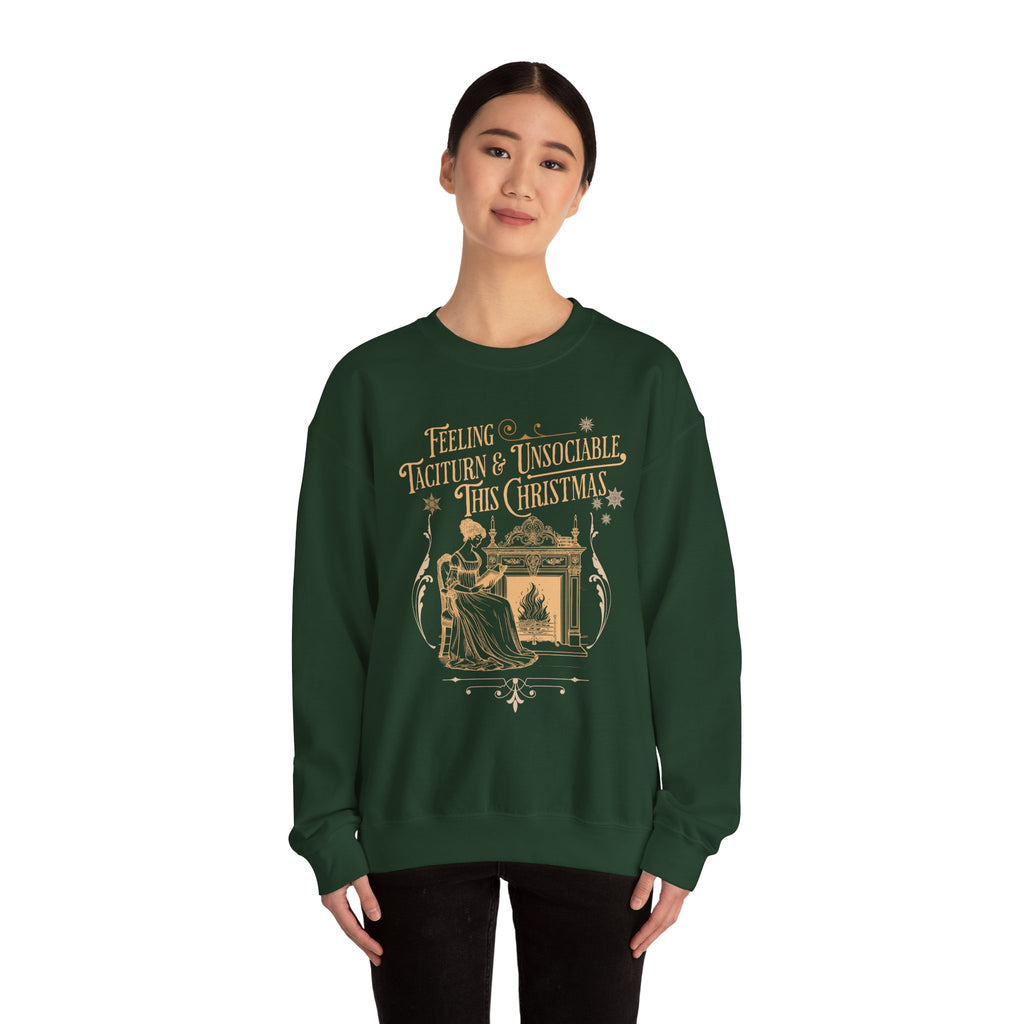 Sweatshirt, Jane Austen Taciturn & Unsociable Christmas Sweatshirt, Light Academia Book Lover Gift, Pride and Prejudice Quote, Holiday Reading Apparel, Introvert