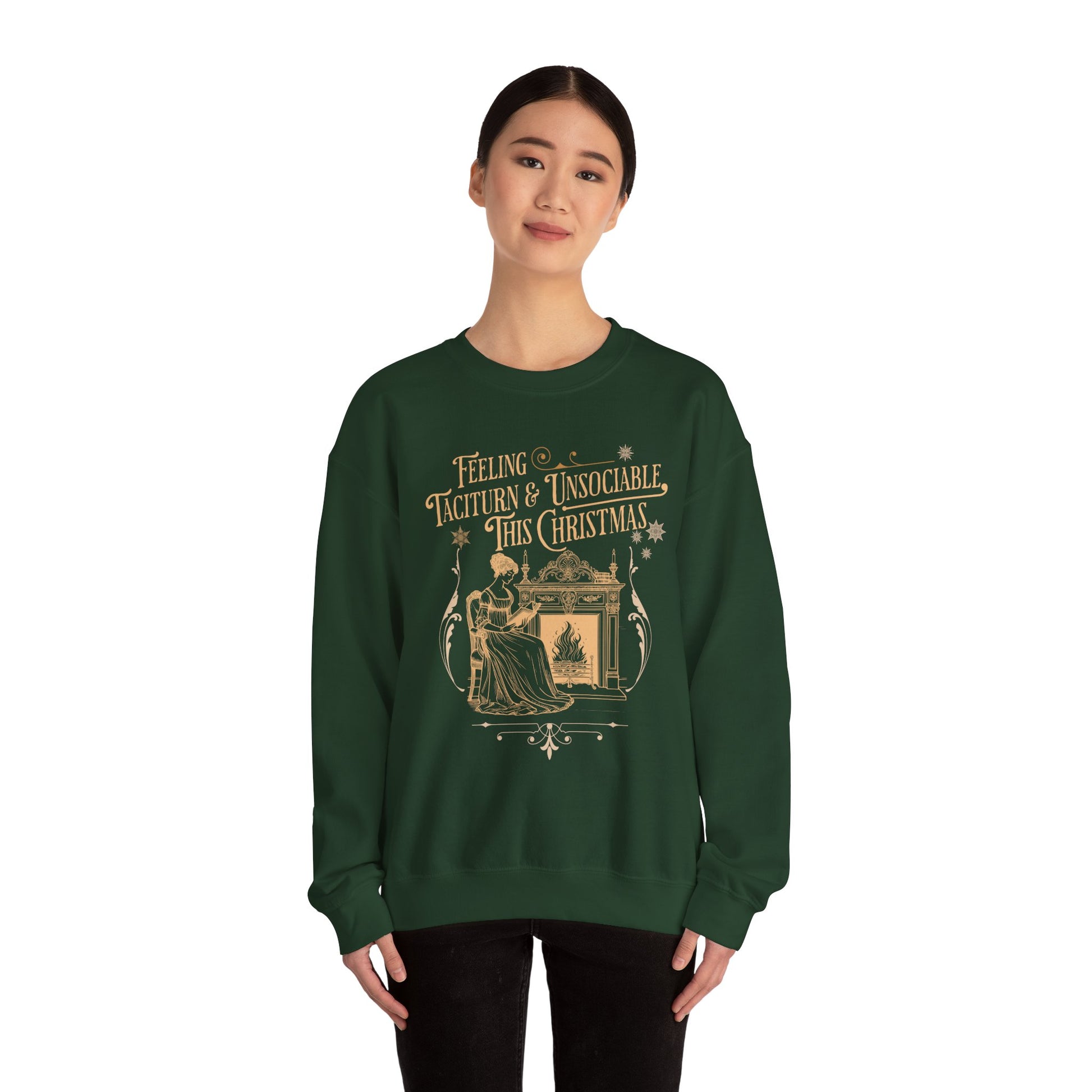 Sweatshirt, Jane Austen Taciturn & Unsociable Christmas Sweatshirt, Light Academia Book Lover Gift, Pride and Prejudice Quote, Holiday Reading Apparel, Introvert
