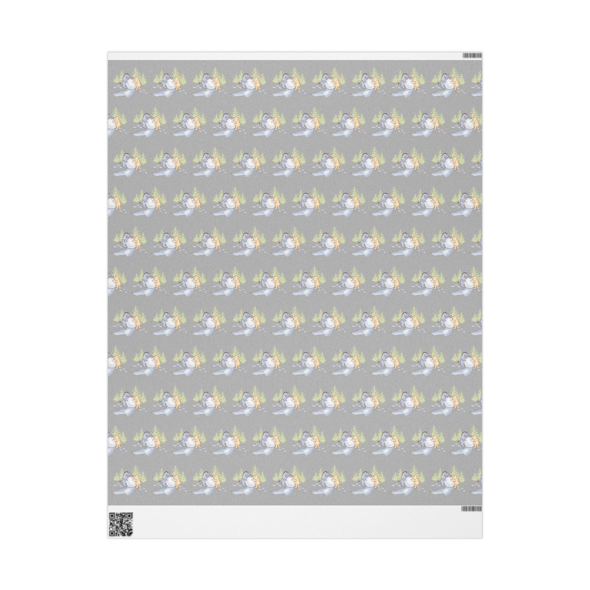 Gift Wrap - Gray Classic Winnie the Pooh Wrapping Paper, Pooh and Eeyore Rolling a Snowball