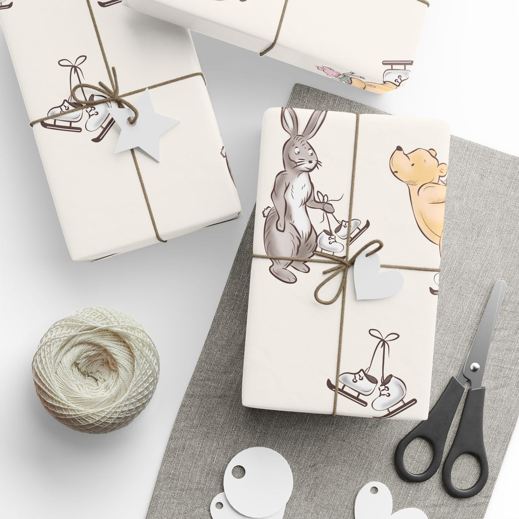Gift Wrap - Cream Classic Winnie the Pooh with Piglet and Kanga Ice Skating