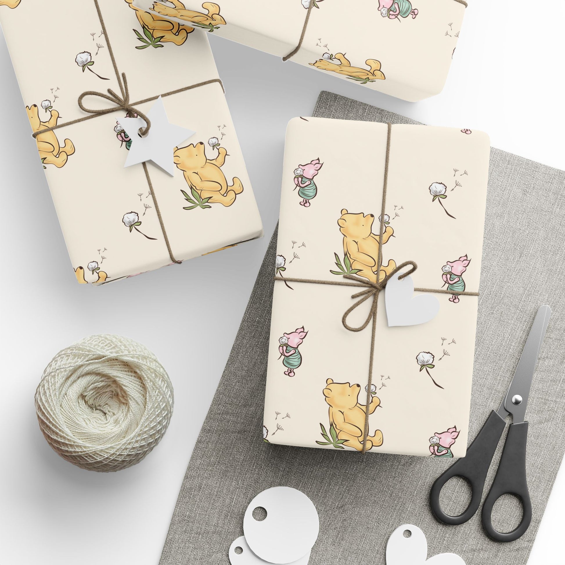 Gift Wrap - Cream Classic Pooh and Piglet Dandelion Design