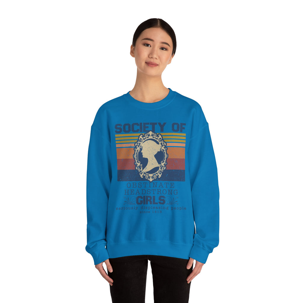 Sweatshirt, Jane Austen Silhouette, Obstinate and Head Strong Girls Crewneck, Gildan 18000, Literary Gift, Author Fan Apparel