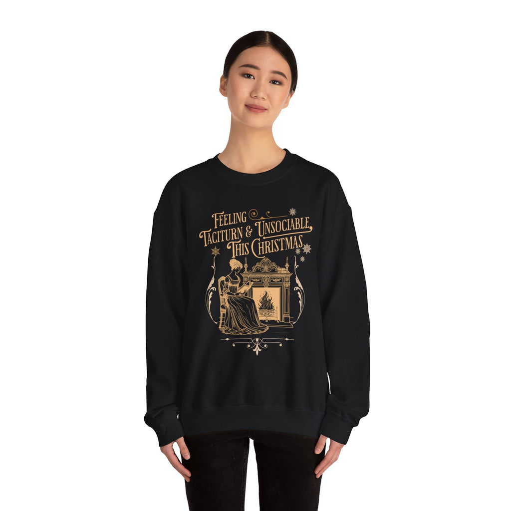 Sweatshirt, Jane Austen Taciturn & Unsociable Christmas Sweatshirt, Light Academia Book Lover Gift, Pride and Prejudice Quote, Holiday Reading Apparel, Introvert