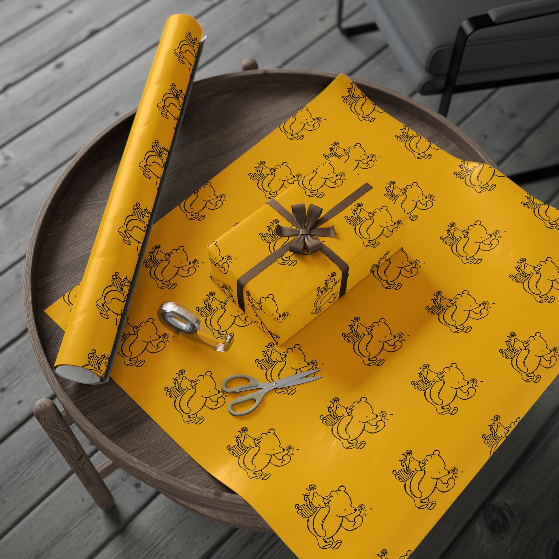 Gift Wrap - Yellow Classic Winnie the Pooh and Piglet Blowing Dandelions