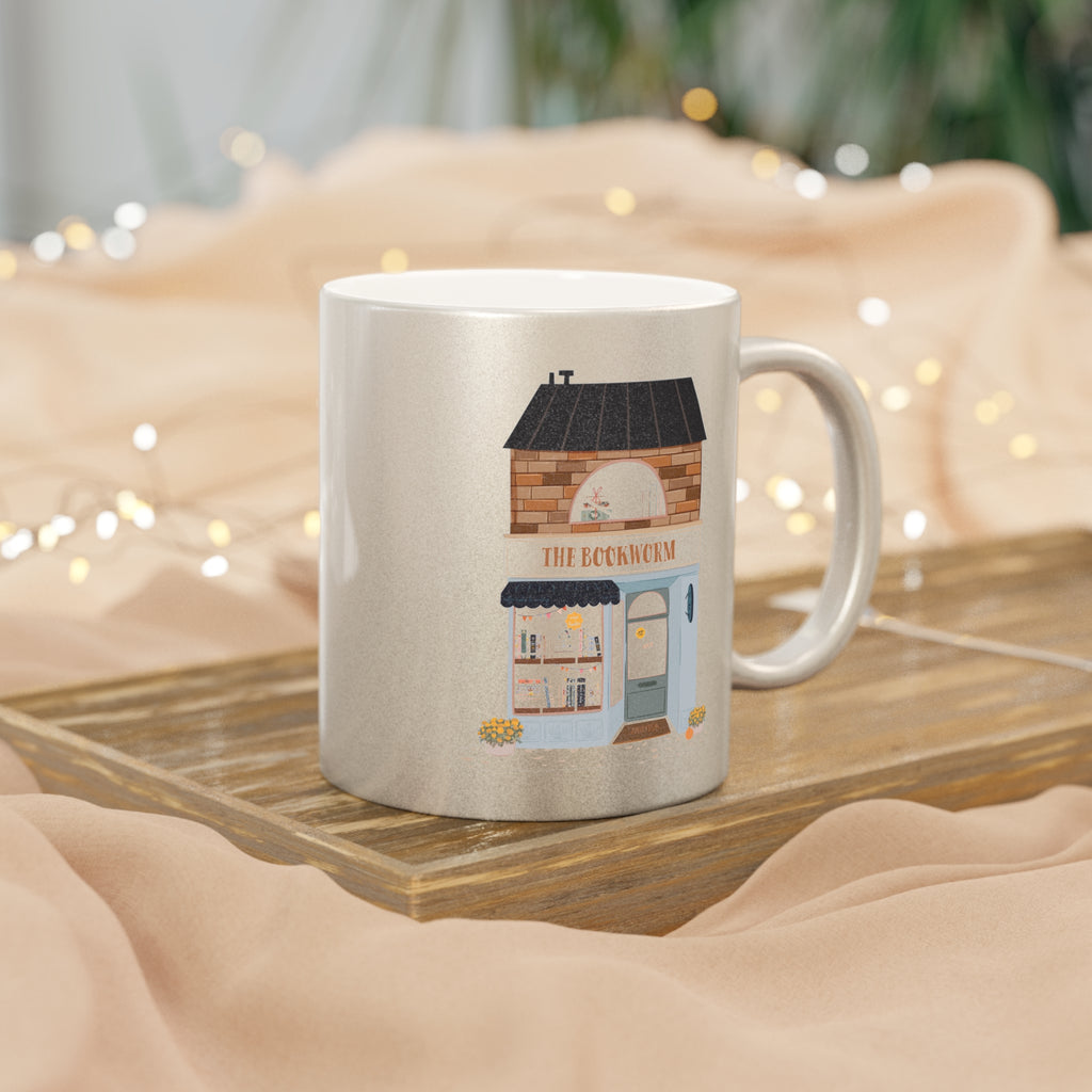 Metallic Mug - Bookworm Bookshop Perfect Gift for Booklover - Spicy Book Girl Cute Store Can't Put the Book Down on Gold Silver Coffee Mug,