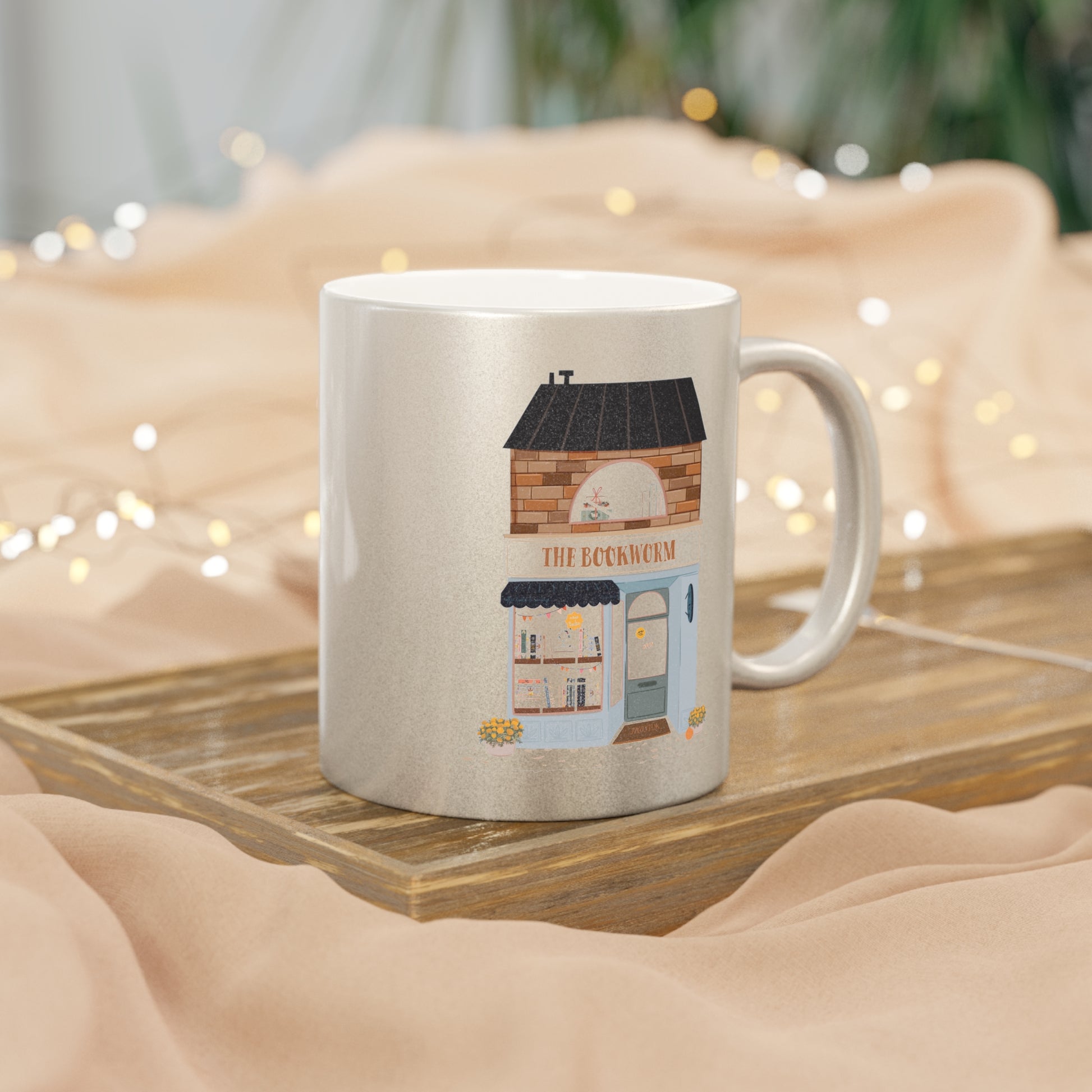 Metallic Mug - Bookworm Bookshop Perfect Gift for Booklover - Spicy Book Girl Cute Store Can't Put the Book Down on Gold Silver Coffee Mug,