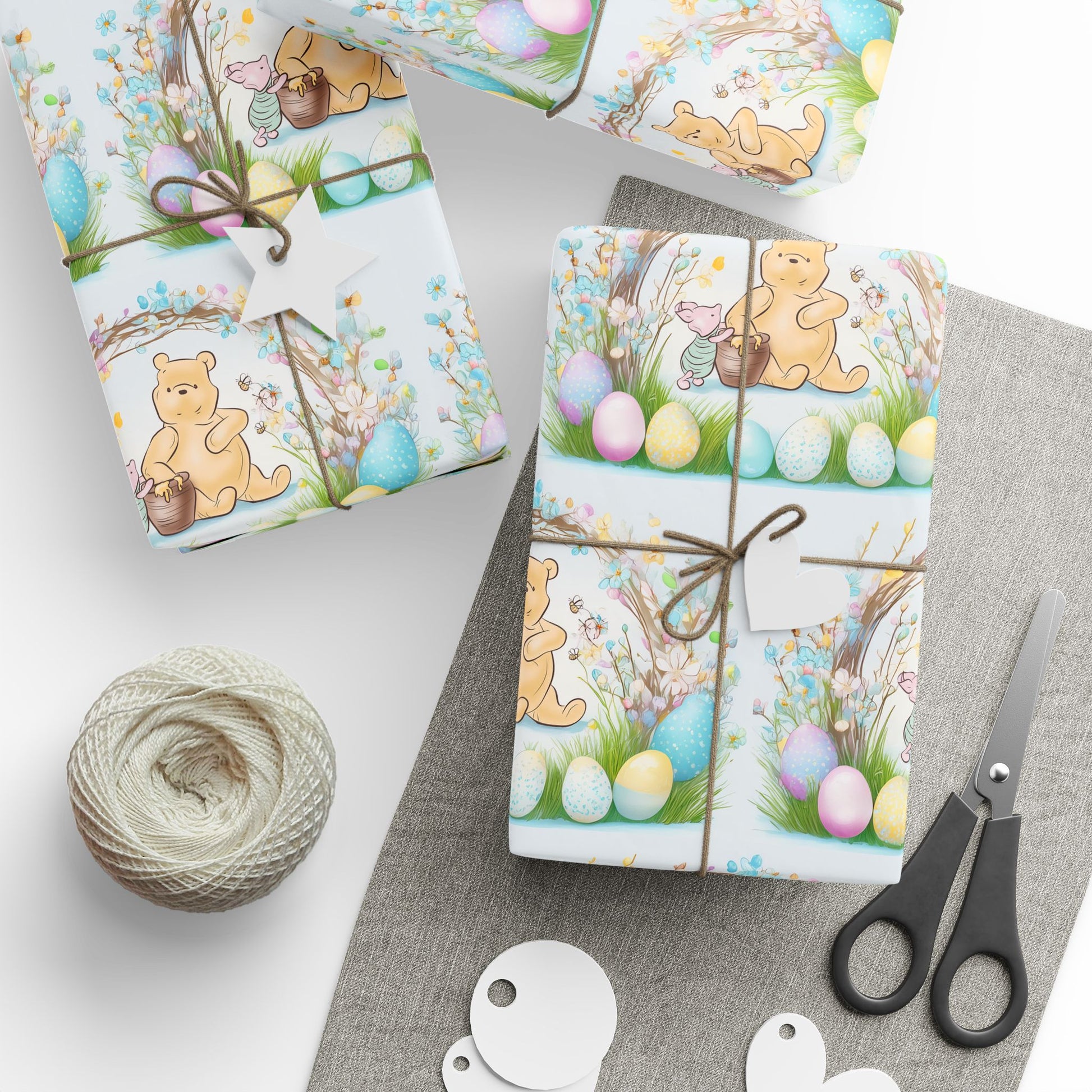 Gift Wrap, Classic Winnie the Pooh Wrapping Papers for Easter, Blue Pooh and Piglet Design, Holiday Present Packaging, Party, Festive