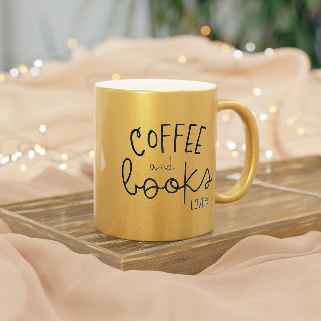 Mug, Coffee and Book Lover Metallic Mug, Silver Gold Cup, Reading Enthusiast Gift, Stylish Drinkware, Bookworm Present,Bookish,Teacher Book Gift