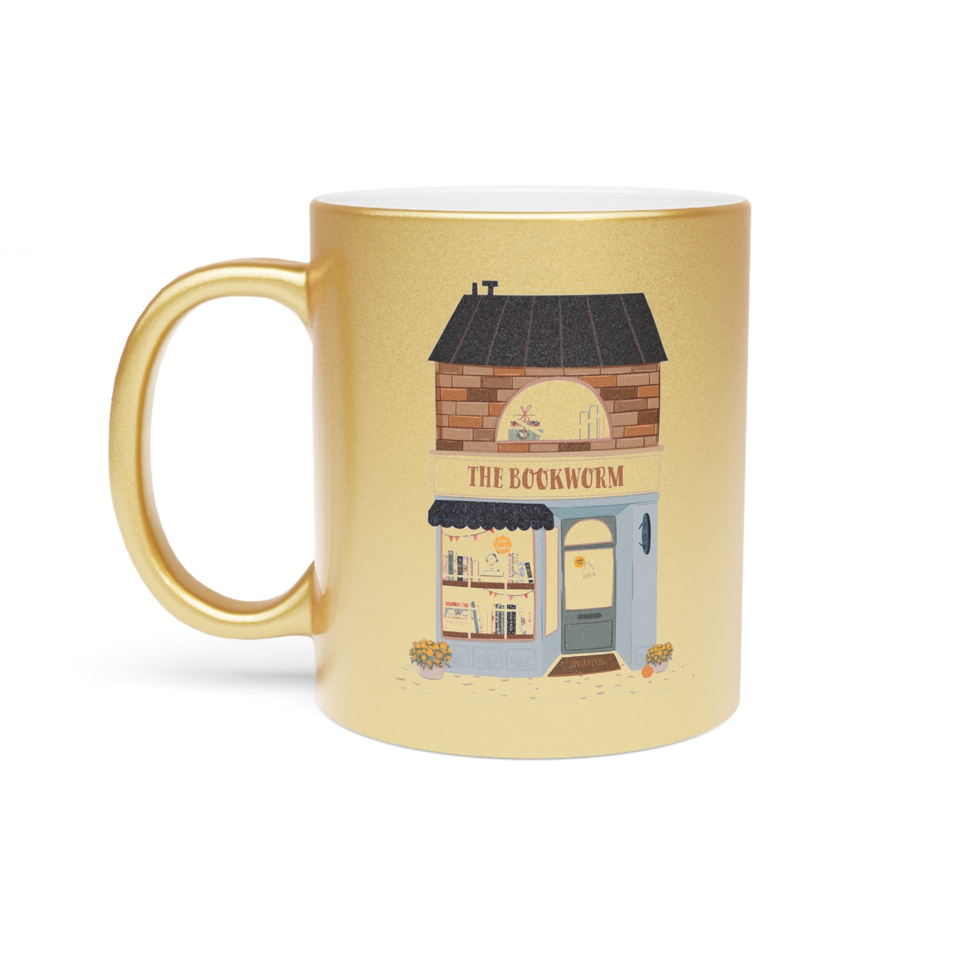 Metallic Mug - Bookworm Bookshop Perfect Gift for Booklover - Spicy Book Girl Cute Store Can't Put the Book Down on Gold Silver Coffee Mug,