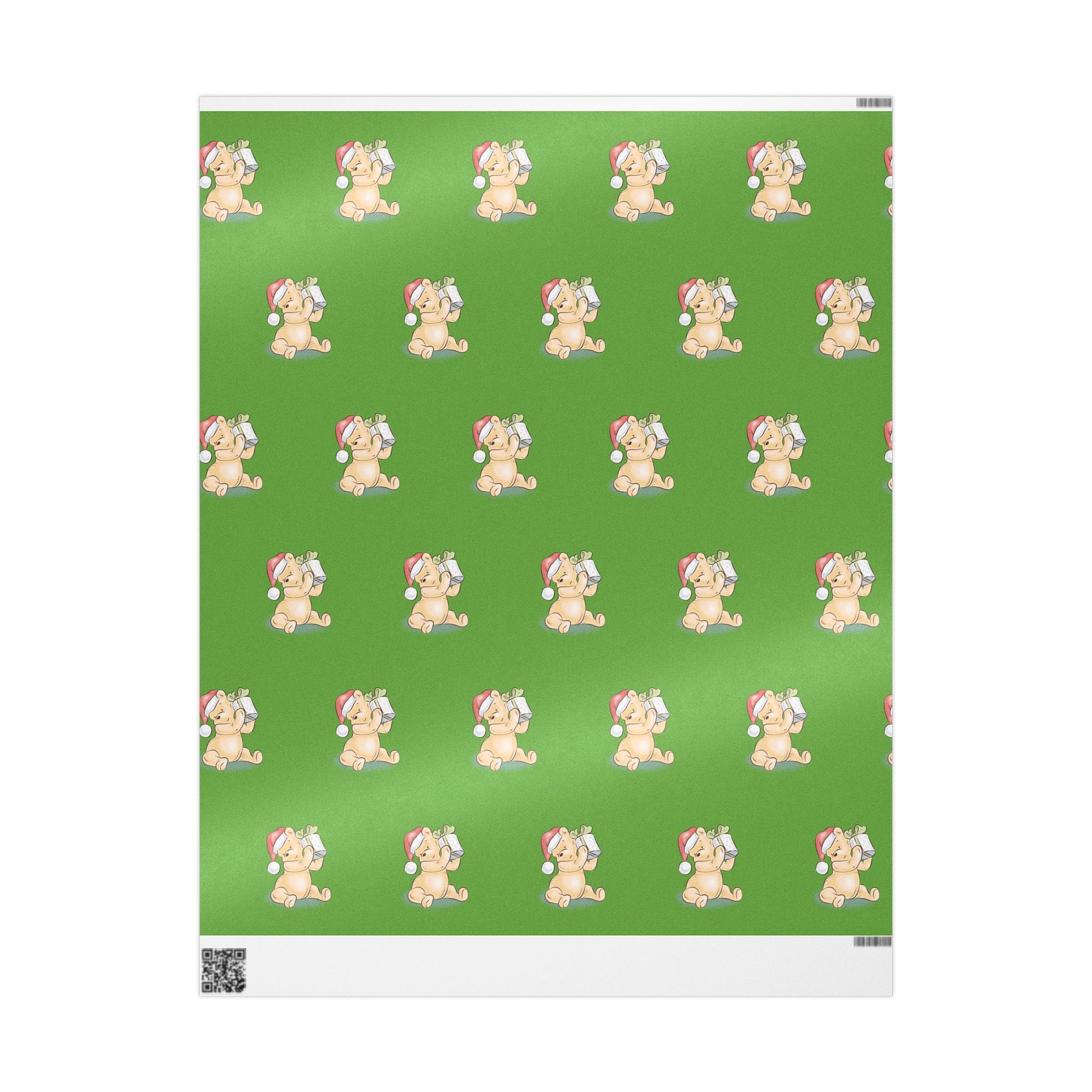 Gift Wrap - Green Classic Winnie the Pooh Watercolor Wrapping Paper, Pooh Holding a Present