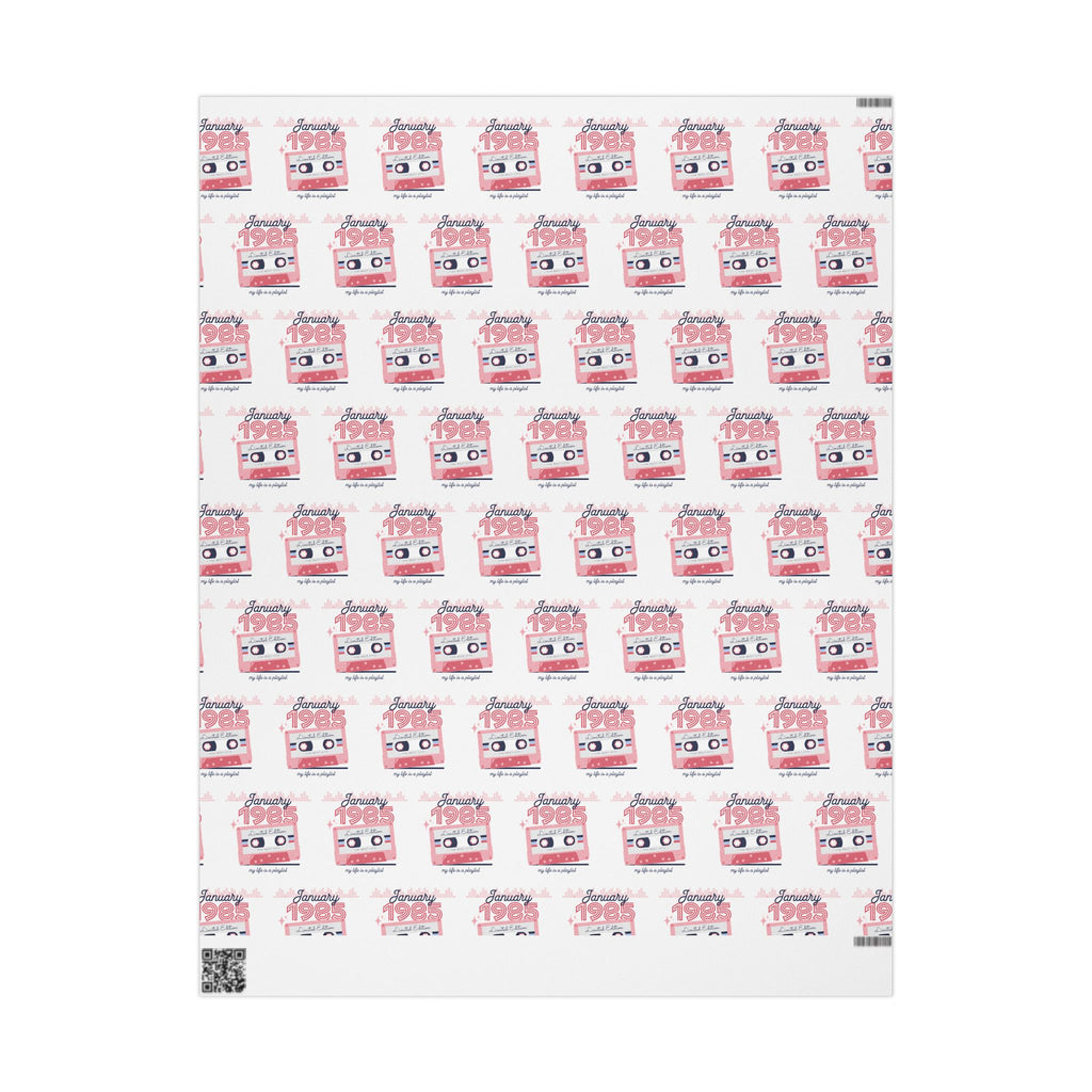 Gift Wrap - Personalized Retro Birthday Wrapping Paper, Custom Month and Year, The Best of 1985 Cassette Tape 40th Birthday