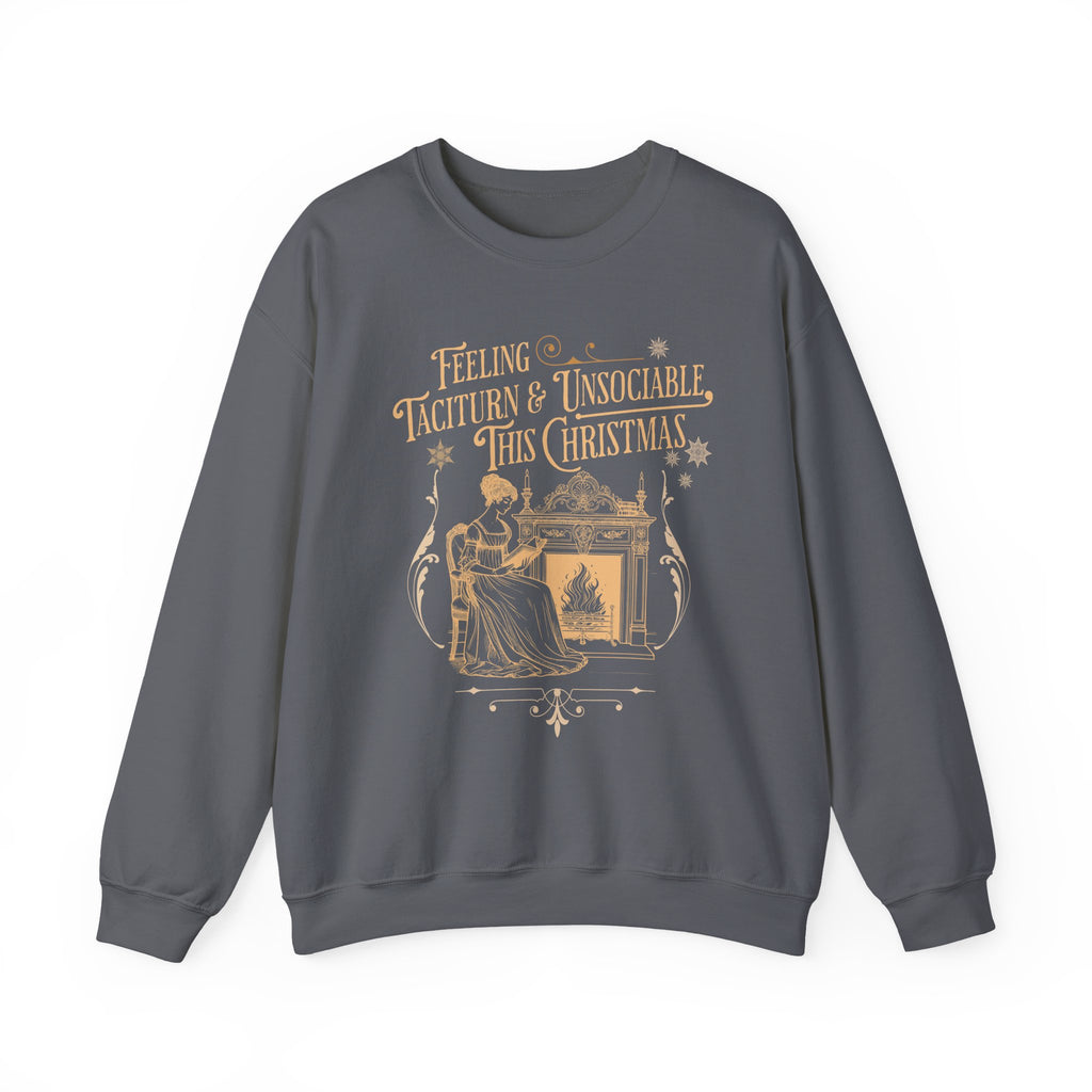 Sweatshirt, Jane Austen Taciturn & Unsociable Christmas Sweatshirt, Light Academia Book Lover Gift, Pride and Prejudice Quote, Holiday Reading Apparel, Introvert