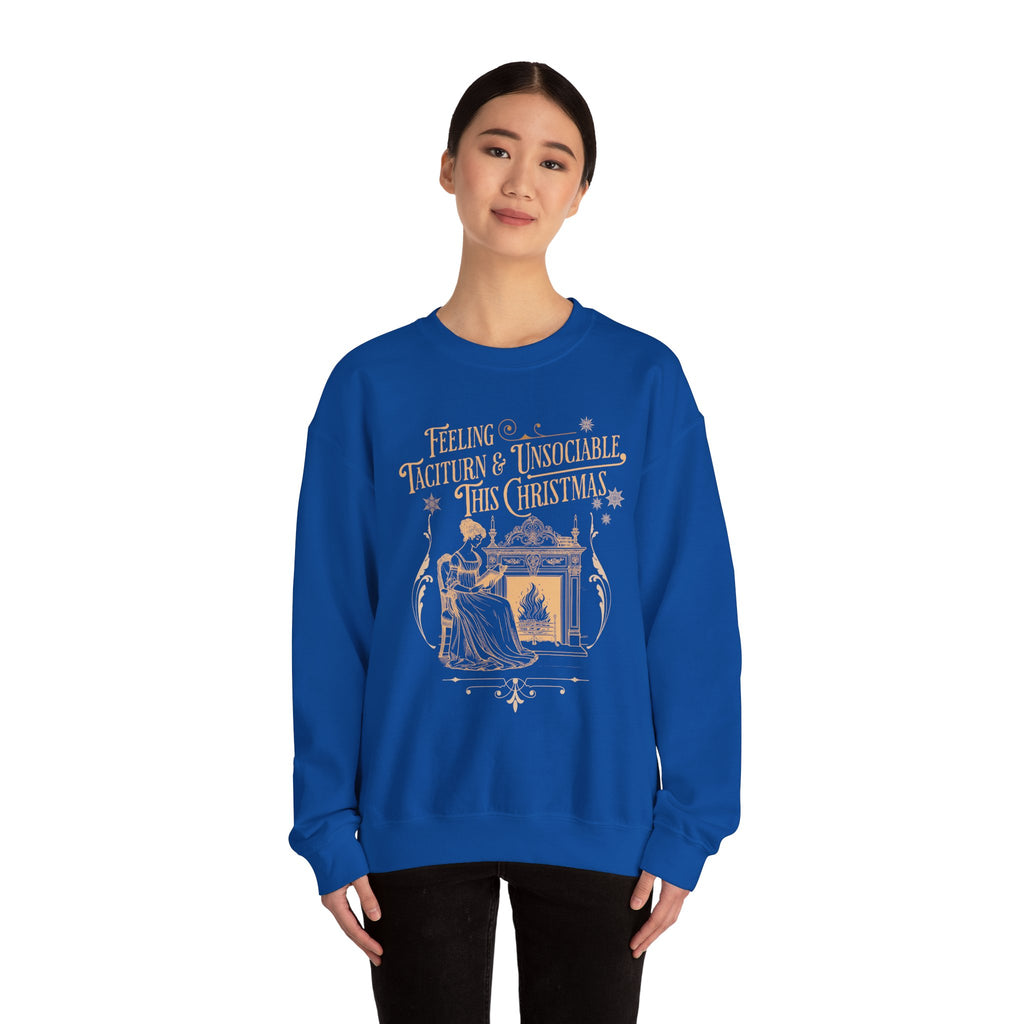 Sweatshirt, Jane Austen Taciturn & Unsociable Christmas Sweatshirt, Light Academia Book Lover Gift, Pride and Prejudice Quote, Holiday Reading Apparel, Introvert