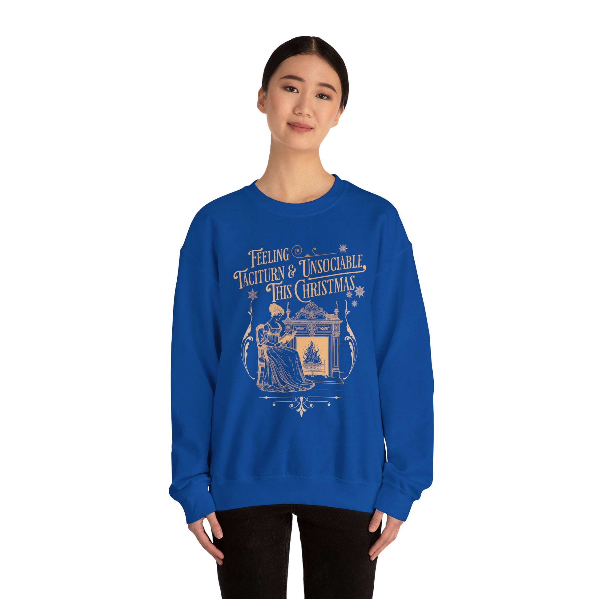 Sweatshirt, Jane Austen Taciturn & Unsociable Christmas Sweatshirt, Light Academia Book Lover Gift, Pride and Prejudice Quote, Holiday Reading Apparel, Introvert