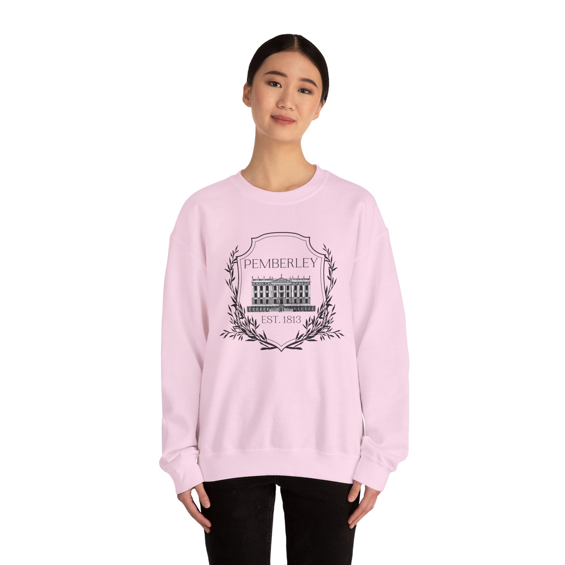 Sweatshirt, Pemberley Dark Crest Sweatshirt, Pride and Prejudice Gift, Unisex Crewneck Jumper, Mr. Darcy's Estate, Regency Literature Top, Book Lover