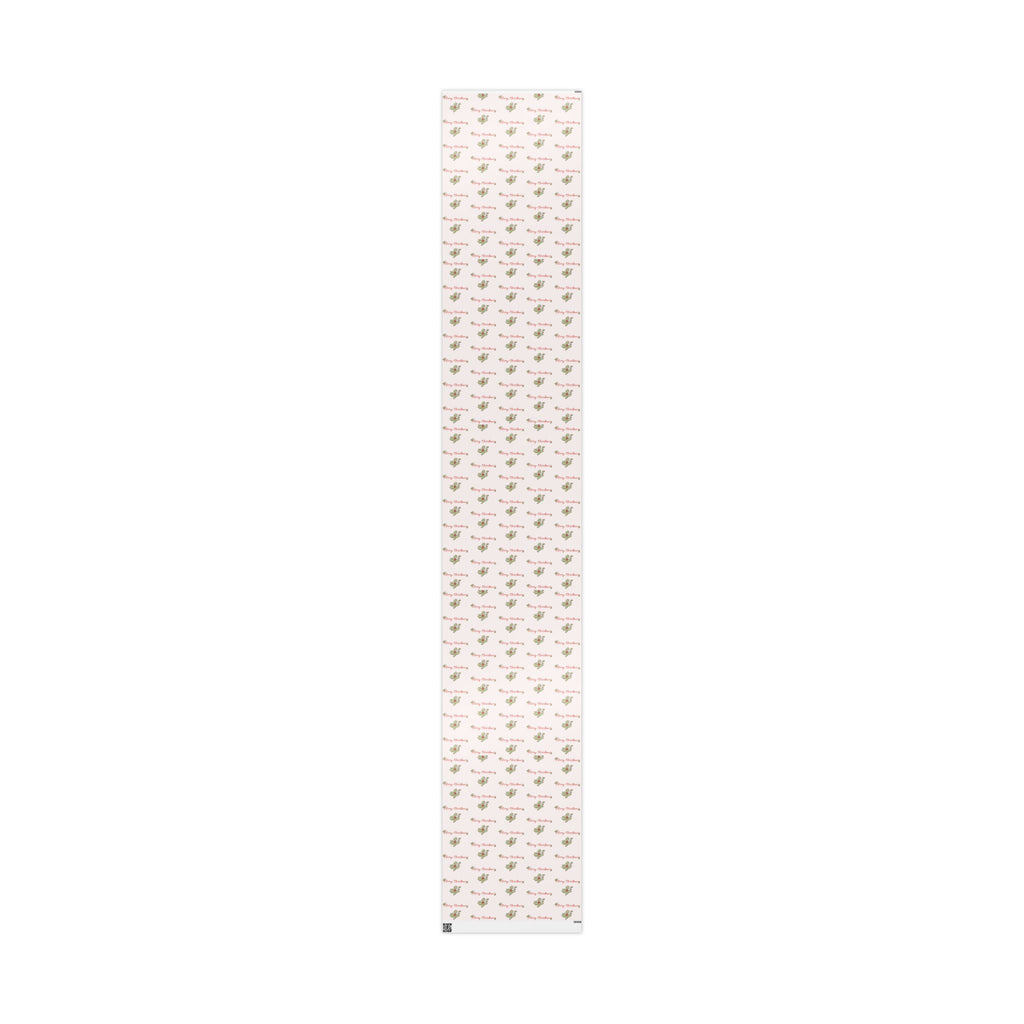 Gift Wrap - Blush Pink Holly Leaf Merry Christmas