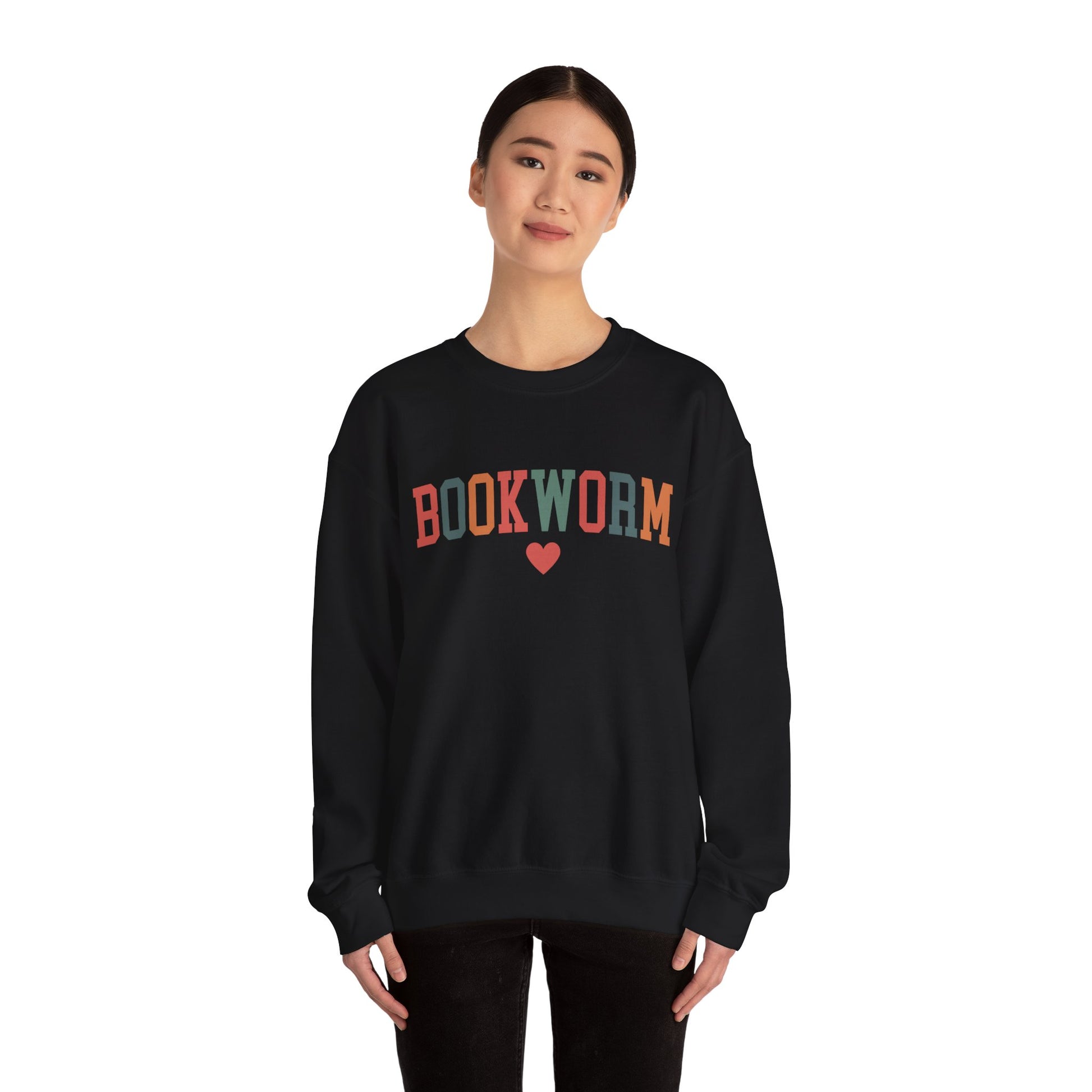 Sweatshirt, Bookworm Heart Unisex Crewneck Sweatshirt, Book Lover Gift, Pink Teal Gold Blue Sweatshirt, Gildan 18000 Sweatshirt, Christmas Present,