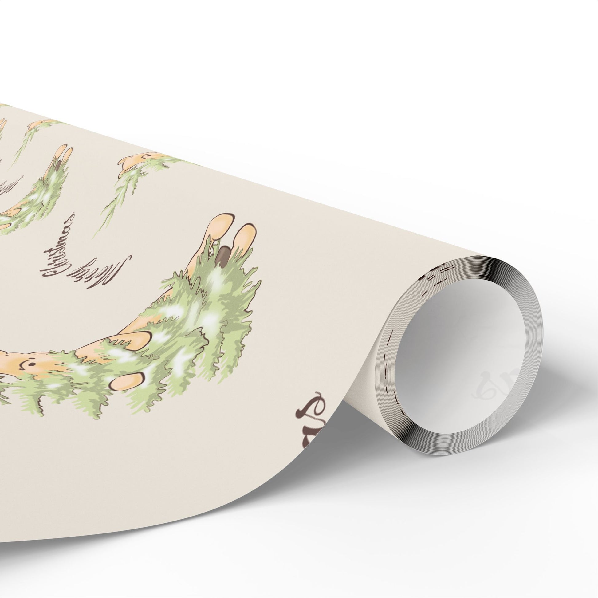 Gift Wrap - Cream Classic Winnie the Pooh Merry Christmas Wrapping Papers, Pooh holding a Snow Covered Tree