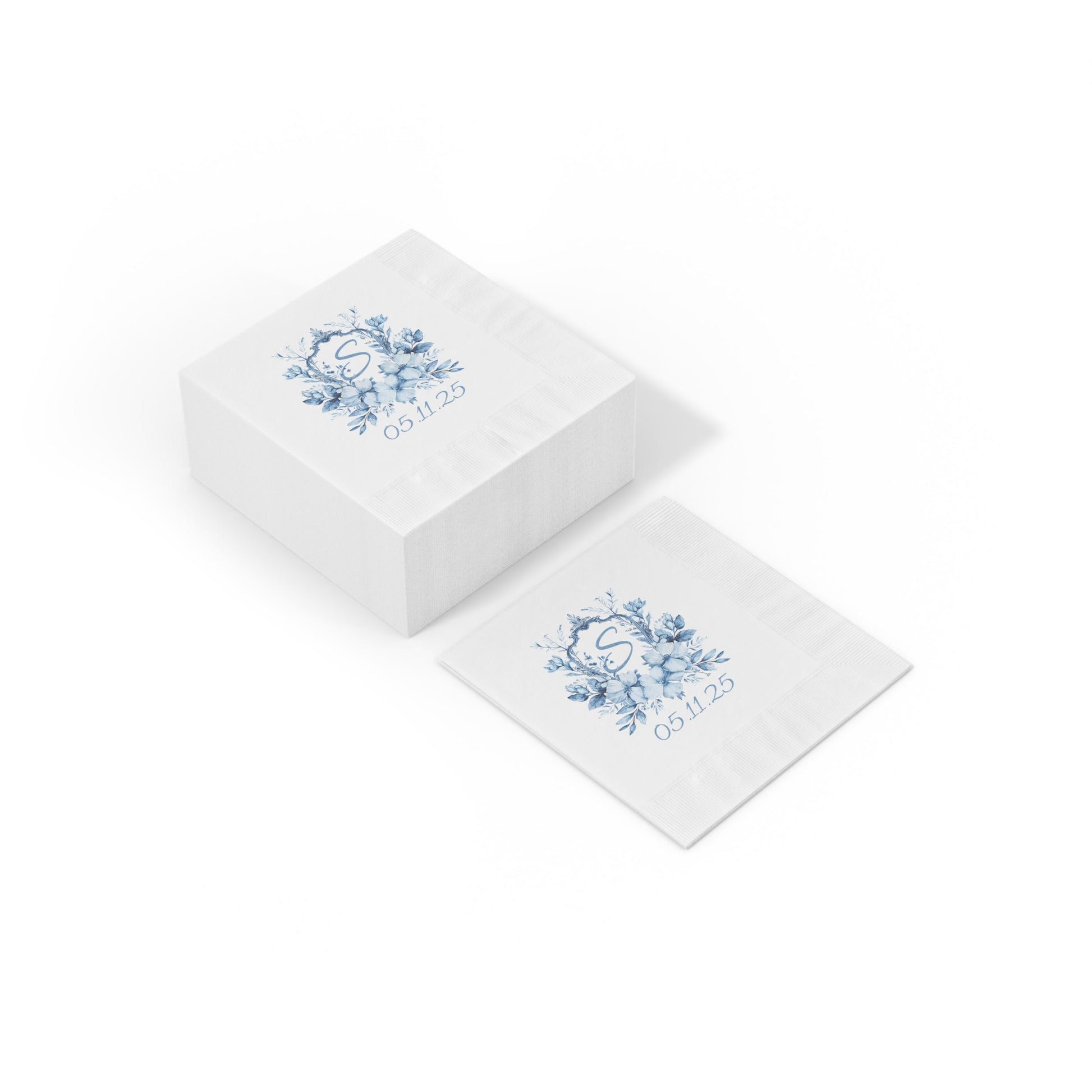 Custom Cocktail Napkin, Ice Blue Crest Personalized with Initial and Date, Wedding Party, Bachelorette, Bridal,  Engagement Shower, Party